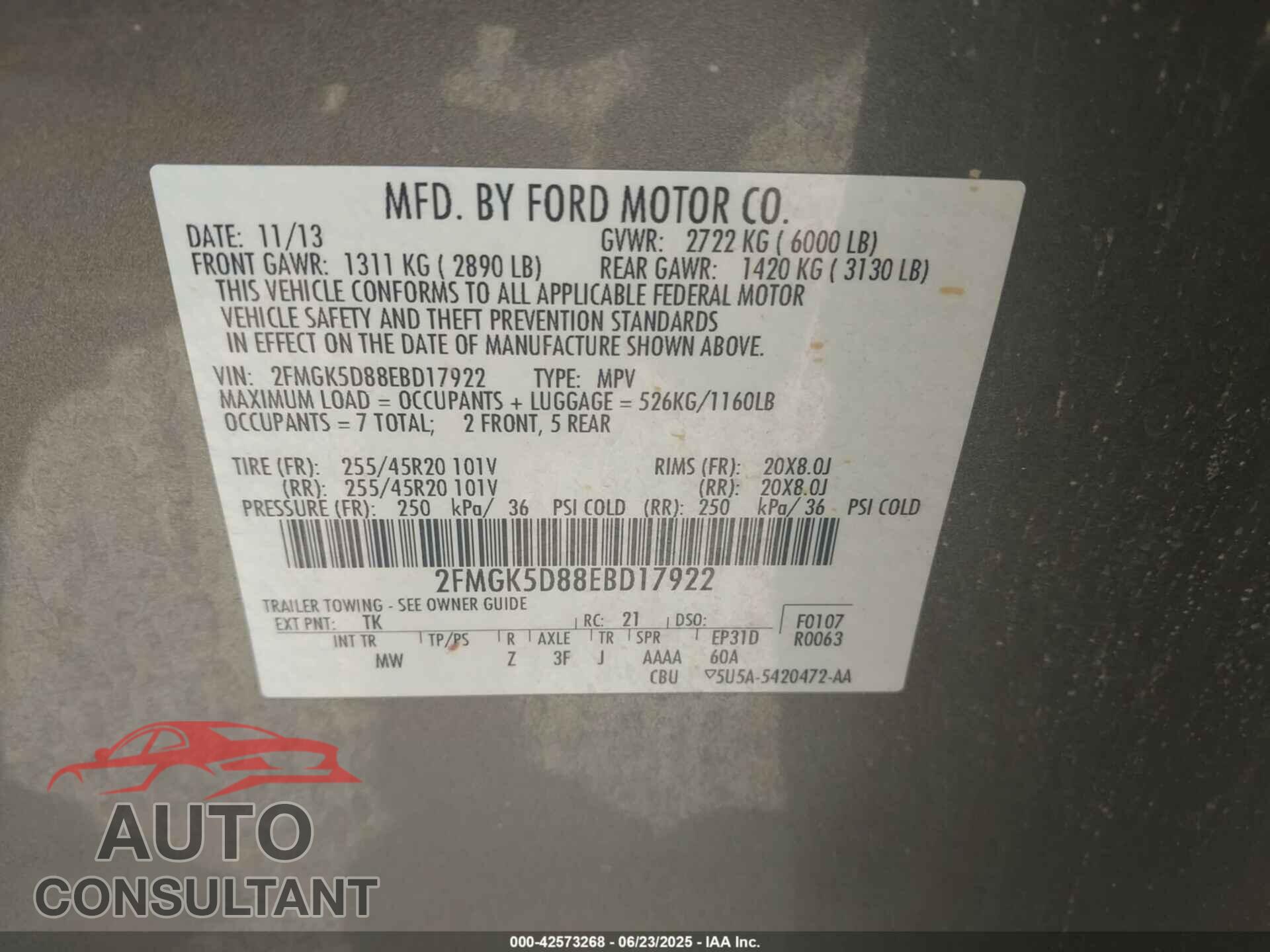 FORD FLEX 2014 - 2FMGK5D88EBD17922