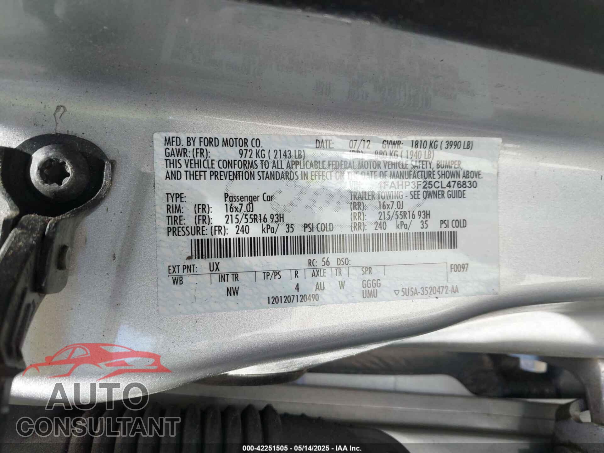 FORD FOCUS 2012 - 1FAHP3F25CL476830