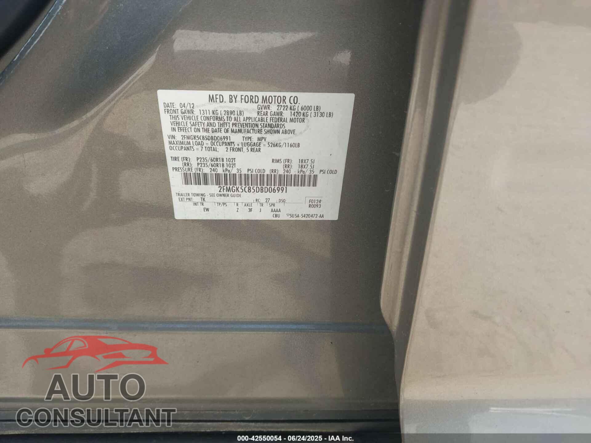 FORD FLEX 2013 - 2FMGK5C85D8D06991