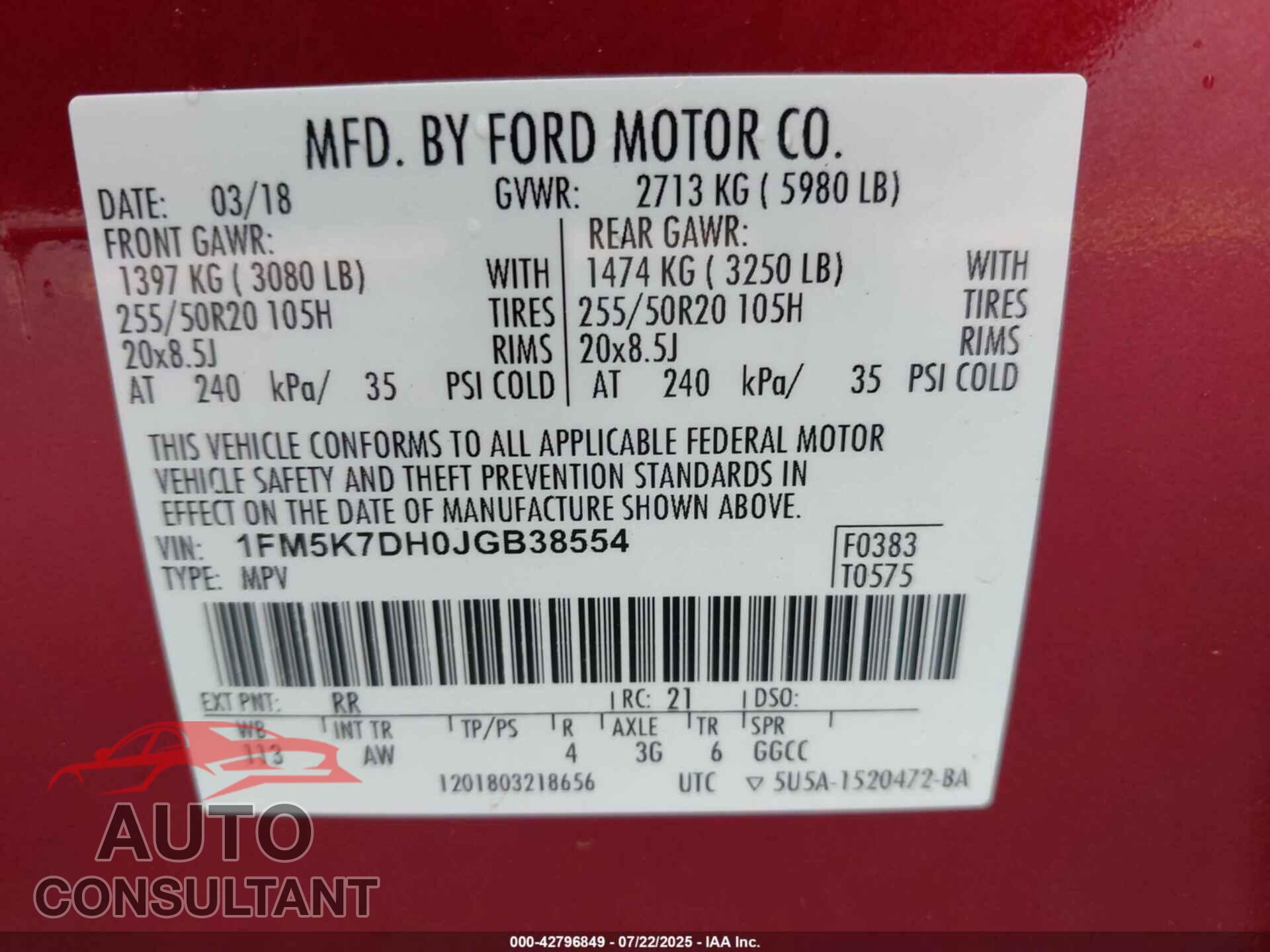 FORD EXPLORER 2018 - 1FM5K7DH0JGB38554