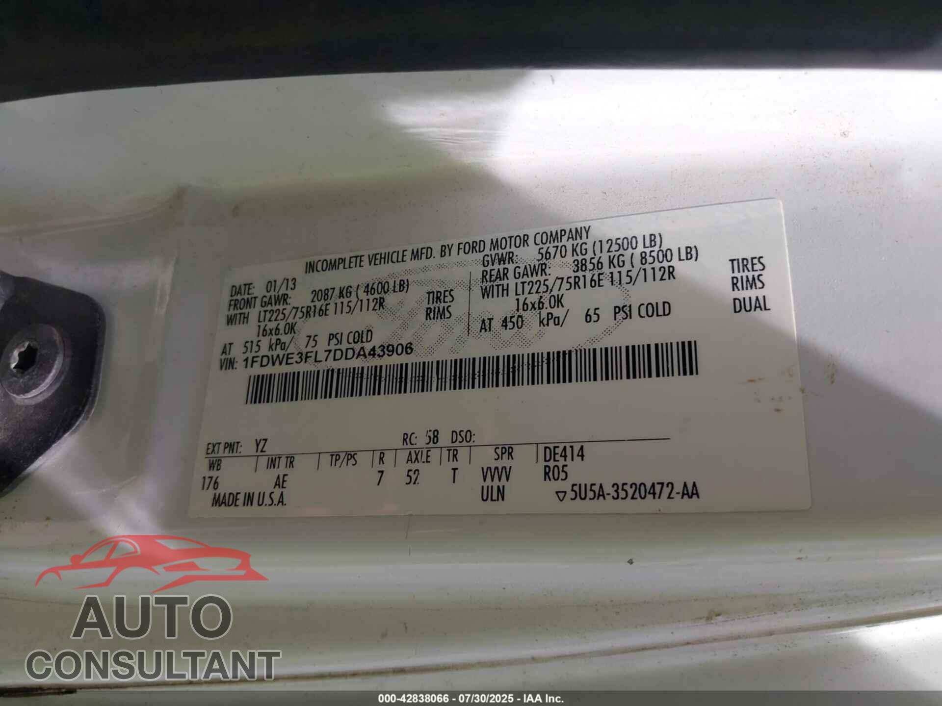 FORD E-350 CUTAWAY 2013 - 1FDWE3FL7DDA43906