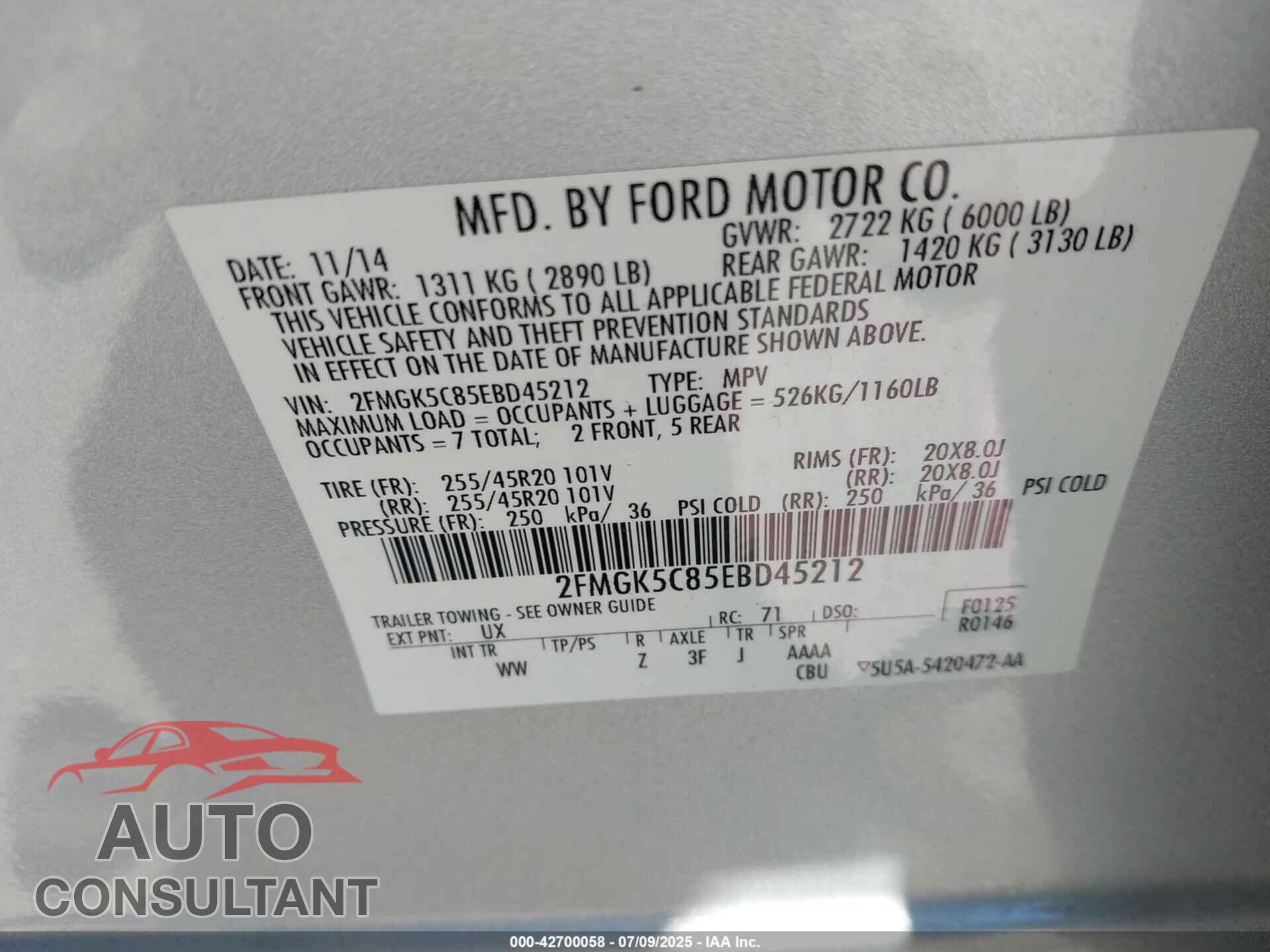 FORD FLEX 2014 - 2FMGK5C85EBD45212