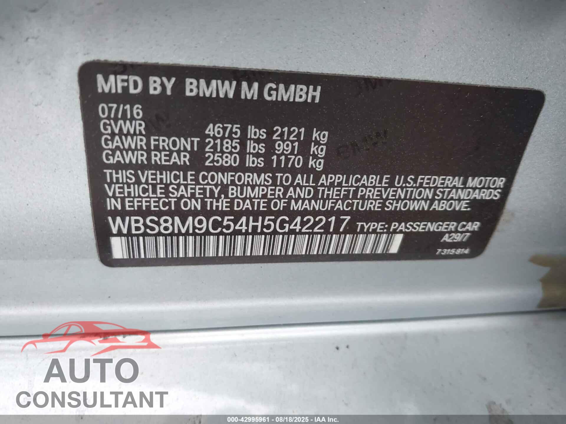 BMW M3 2017 - WBS8M9C54H5G42217