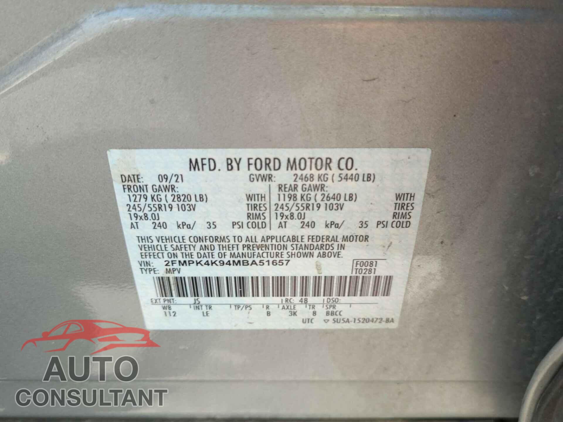 FORD EDGE 2021 - 2FMPK4K94MBA51657