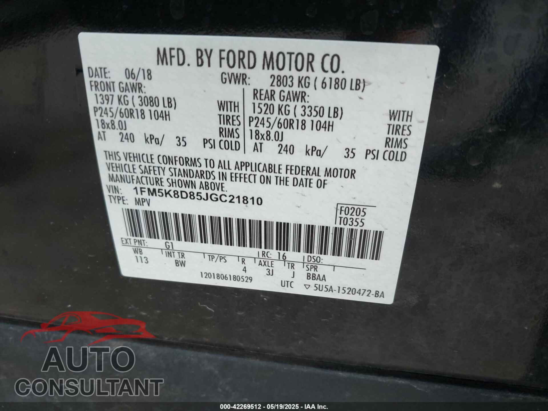FORD EXPLORER 2018 - 1FM5K8D85JGC21810