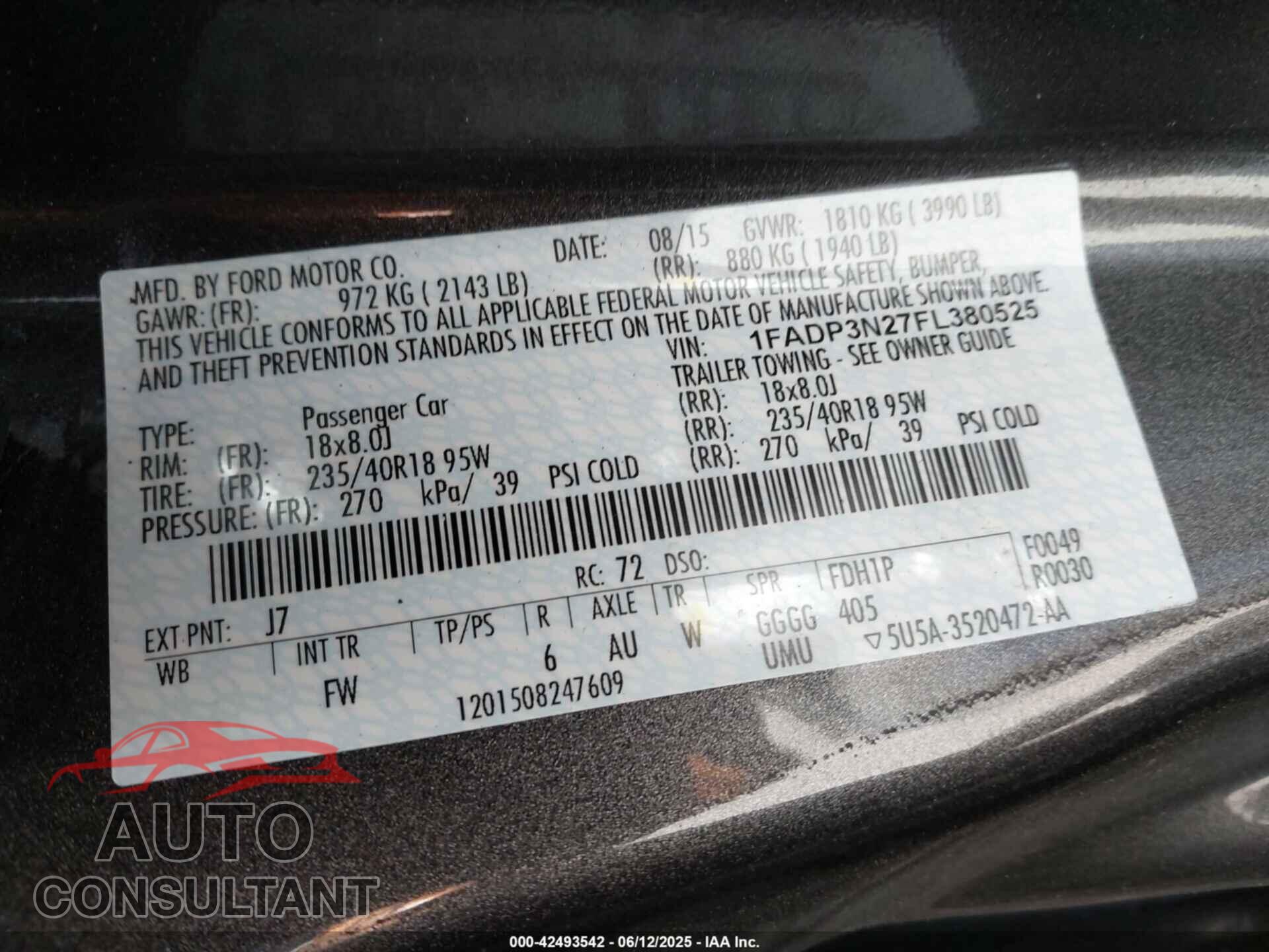 FORD FOCUS 2015 - 1FADP3N27FL380525