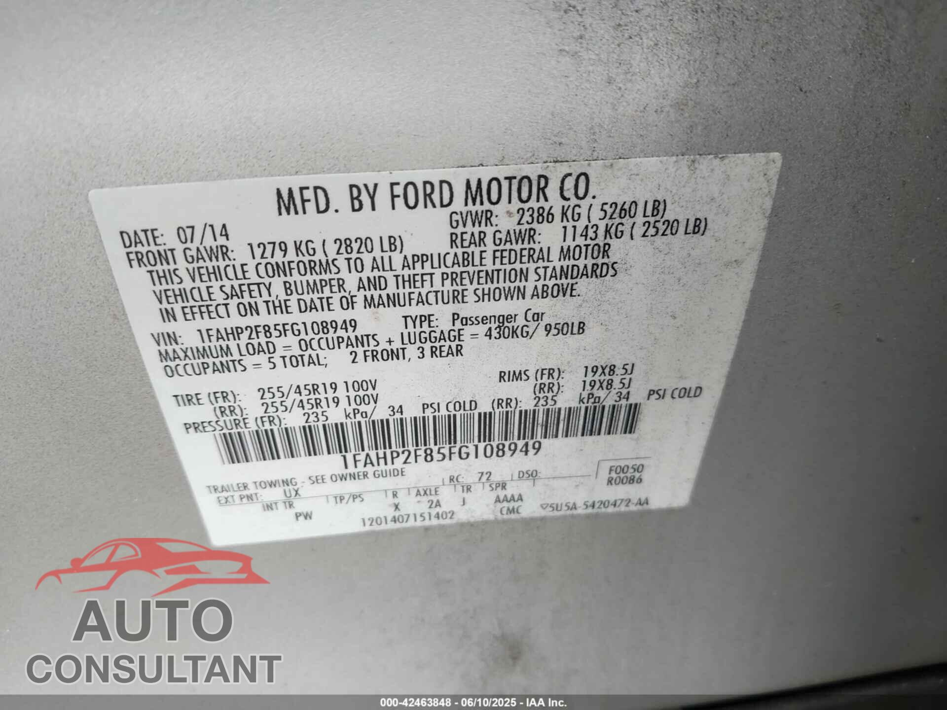 FORD TAURUS 2015 - 1FAHP2F85FG108949