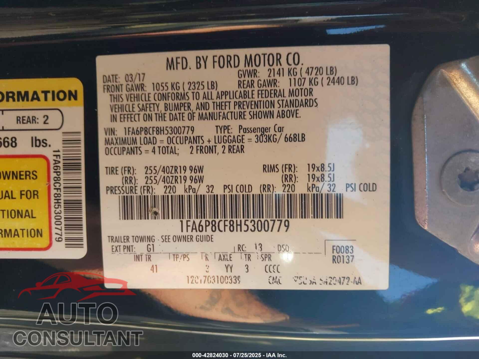 FORD MUSTANG 2017 - 1FA6P8CF8H5300779