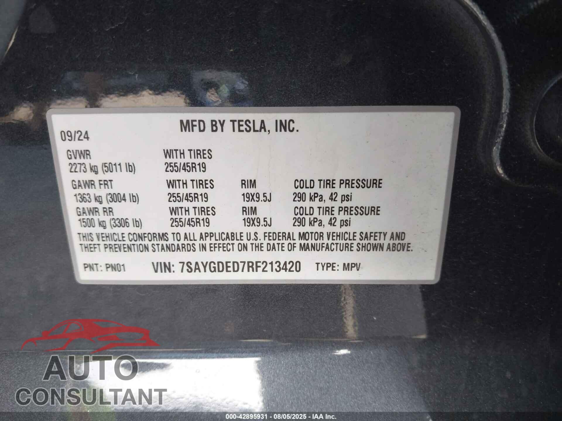 TESLA MODEL Y 2024 - 7SAYGDED7RF213420