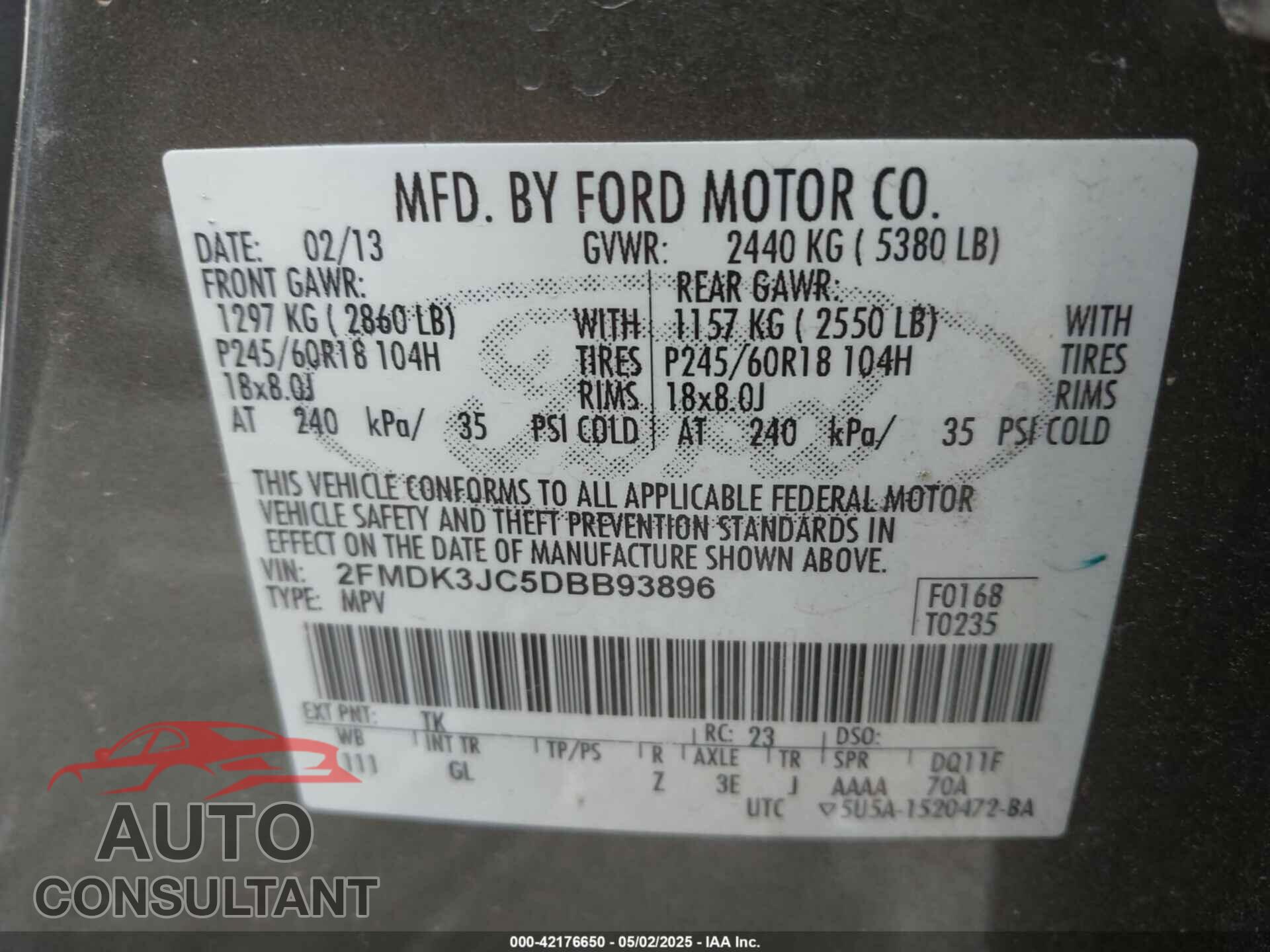 FORD EDGE 2013 - 2FMDK3JC5DBB93896