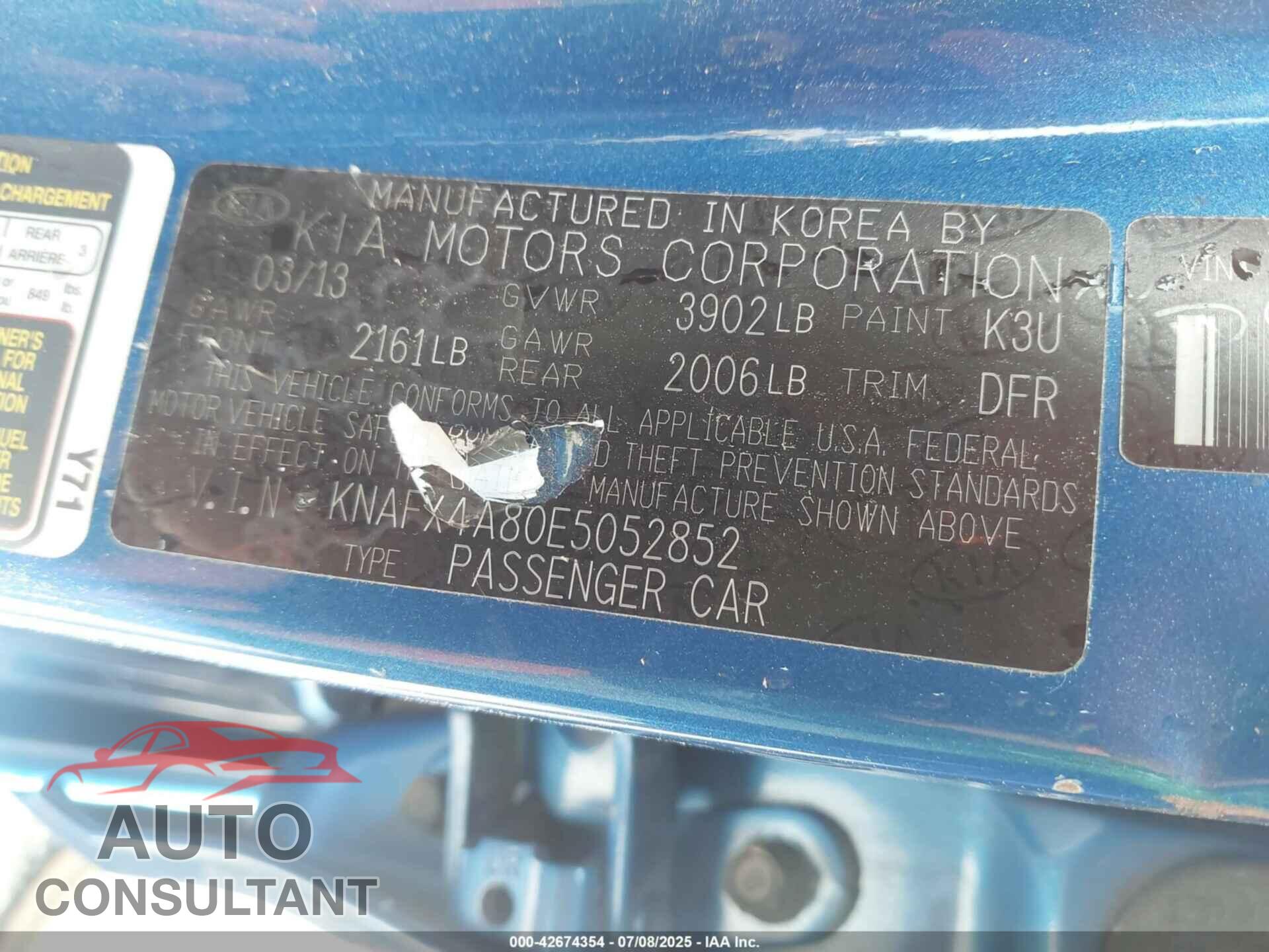 KIA FORTE 2014 - KNAFX4A80E5052852