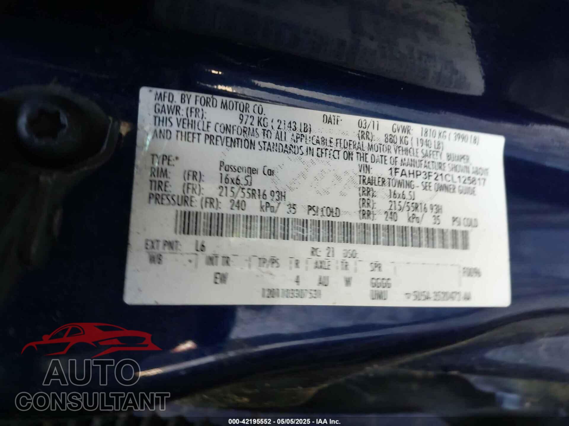 FORD FOCUS 2012 - 1FAHP3F21CL125817