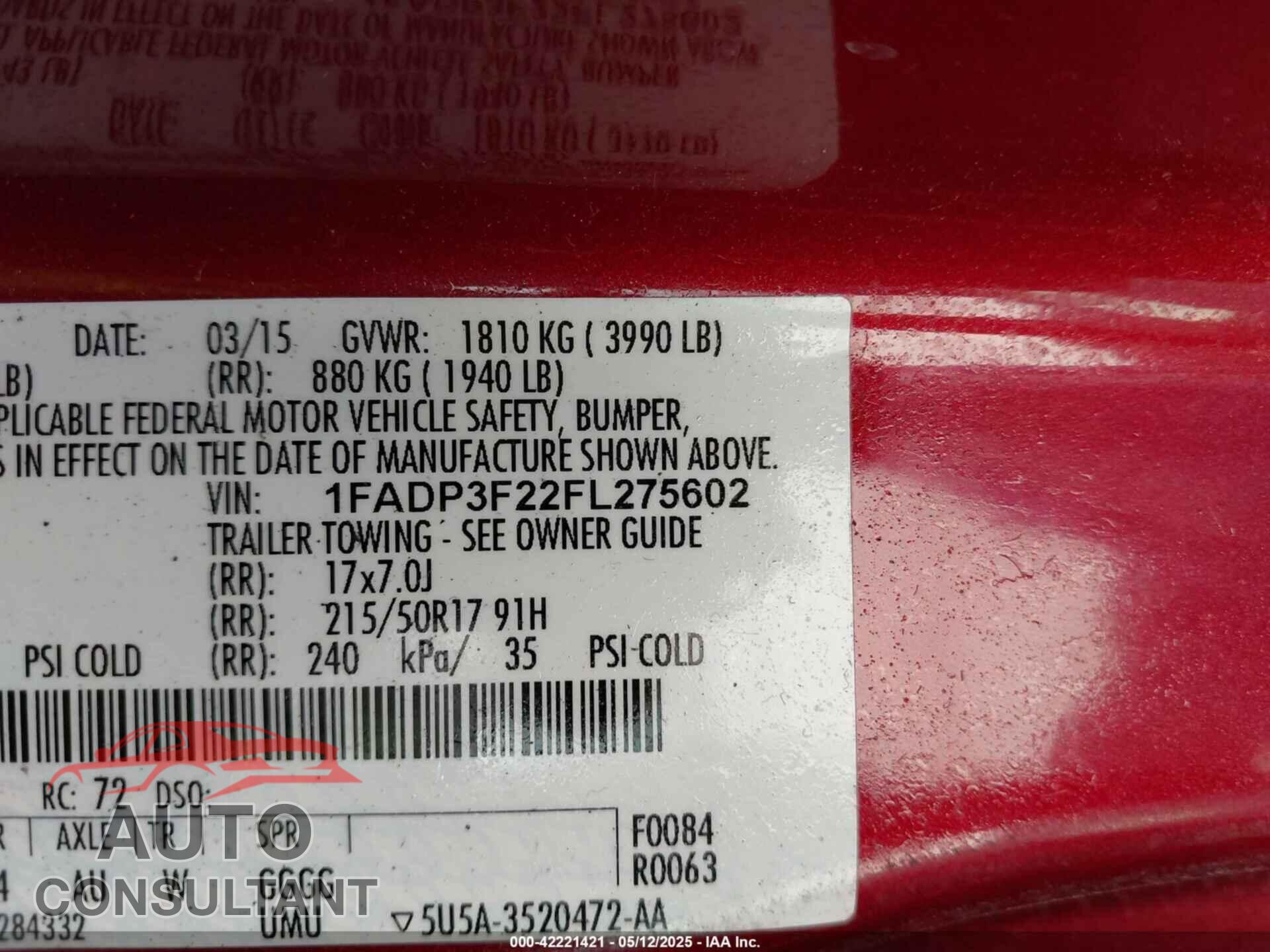 FORD FOCUS 2015 - 1FADP3F22FL275602