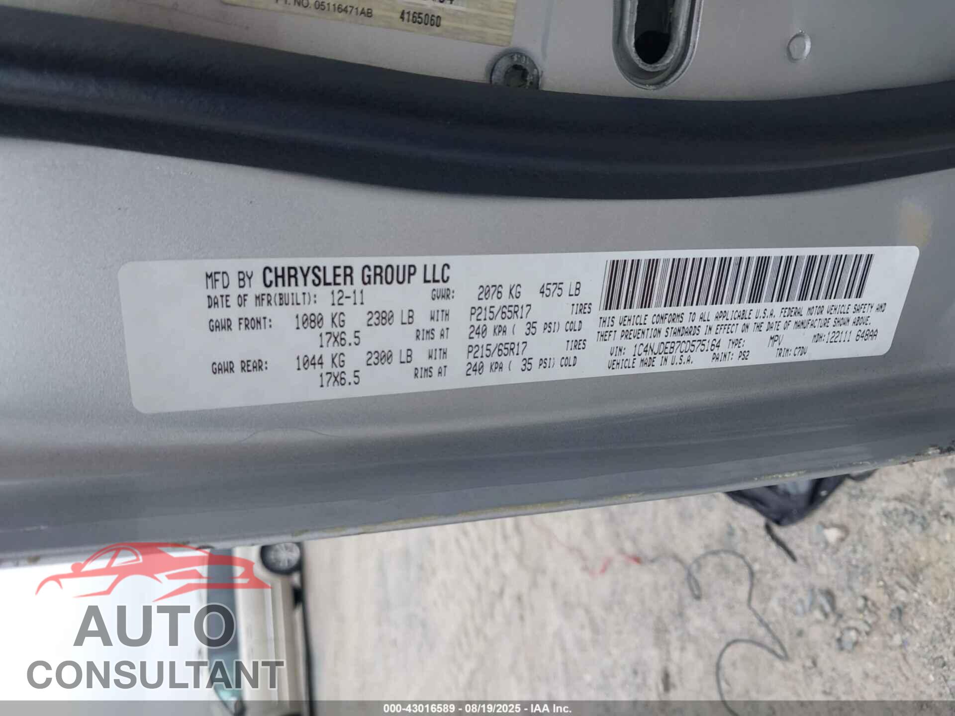 JEEP COMPASS 2012 - 1C4NJDEB7CD575164