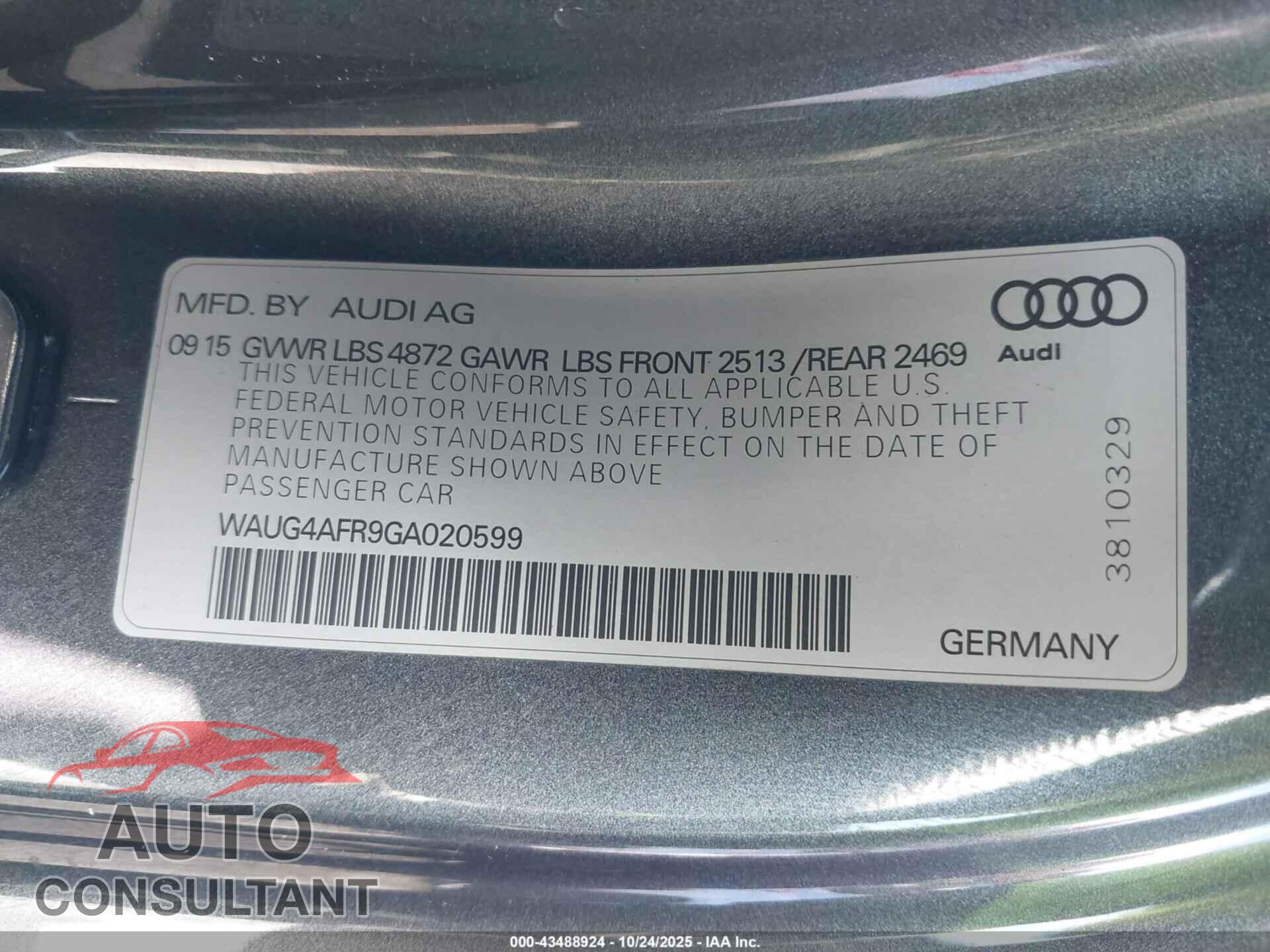 AUDI S5 2016 - WAUG4AFR9GA020599