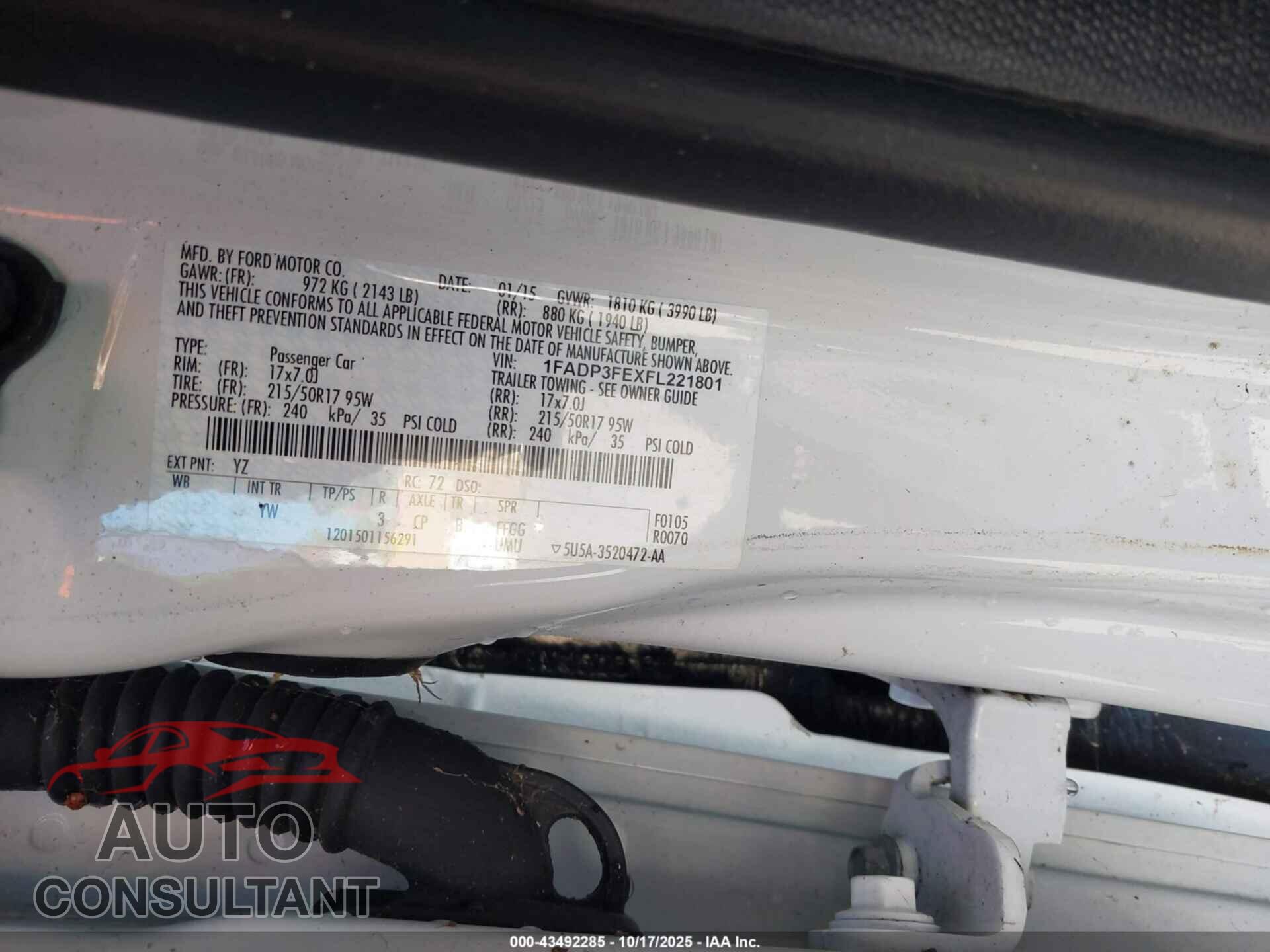 FORD FOCUS 2015 - 1FADP3FEXFL221801
