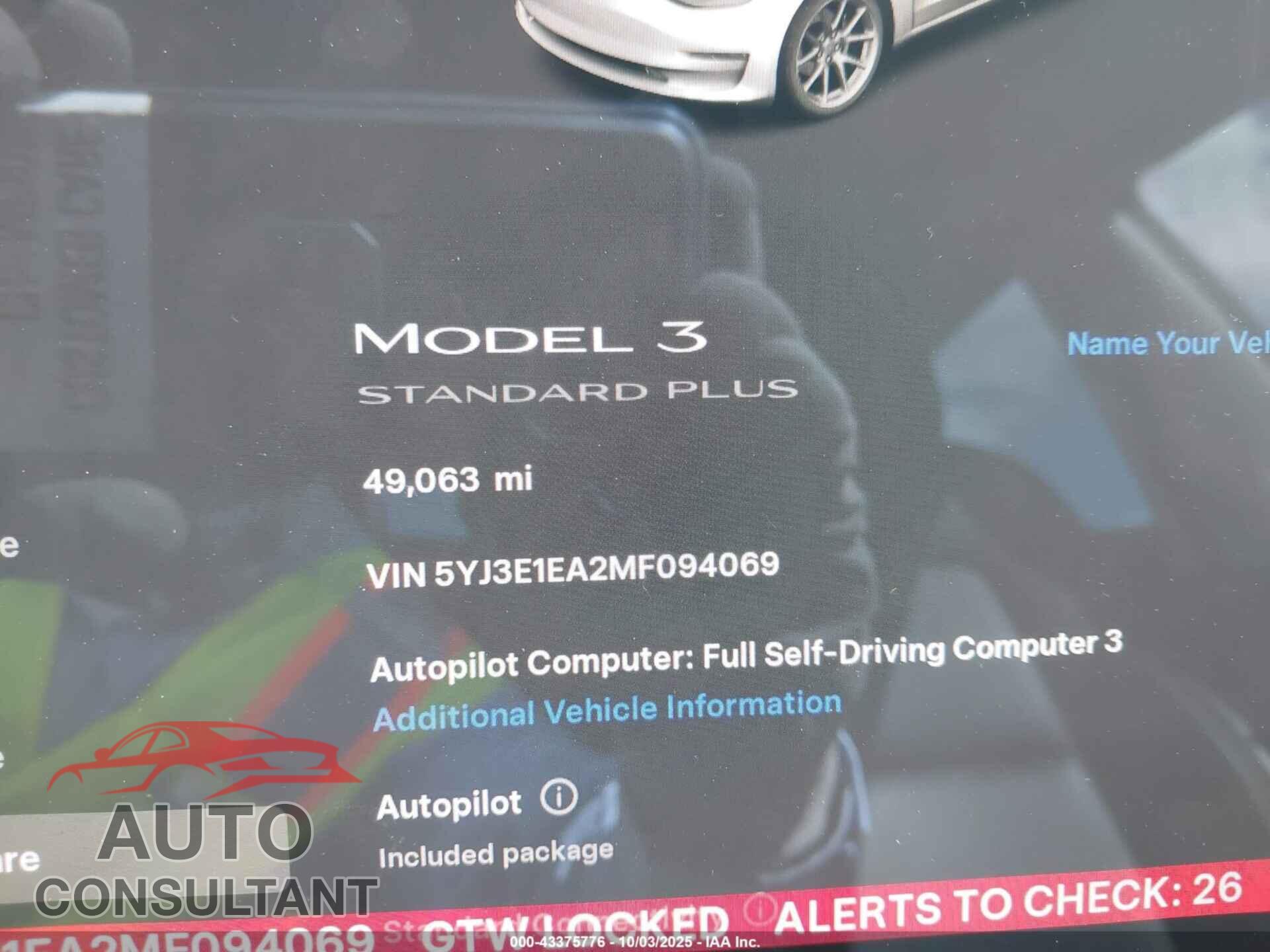TESLA MODEL 3 2021 - 5YJ3E1EA2MF094069