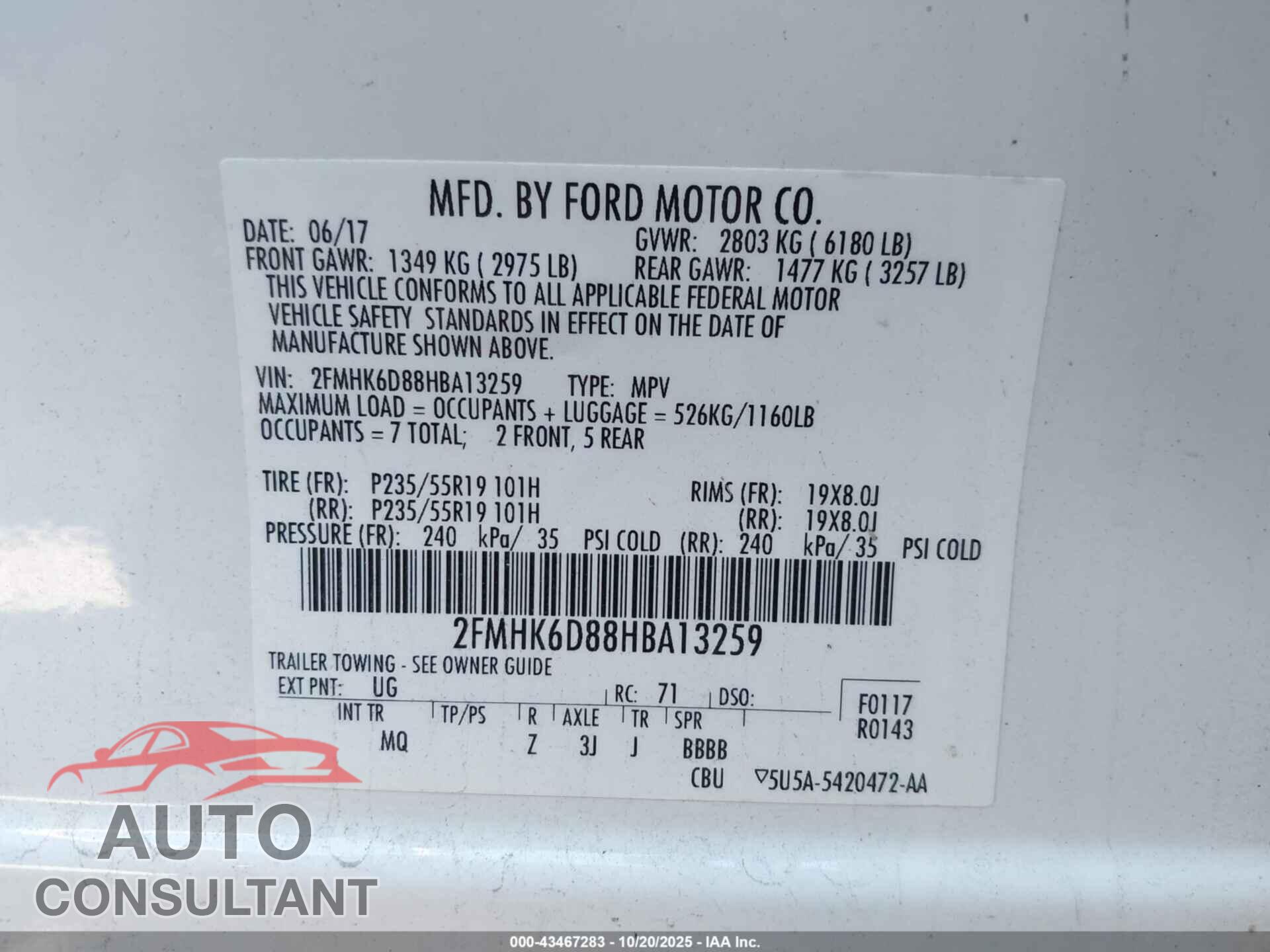 FORD FLEX 2017 - 2FMHK6D88HBA13259