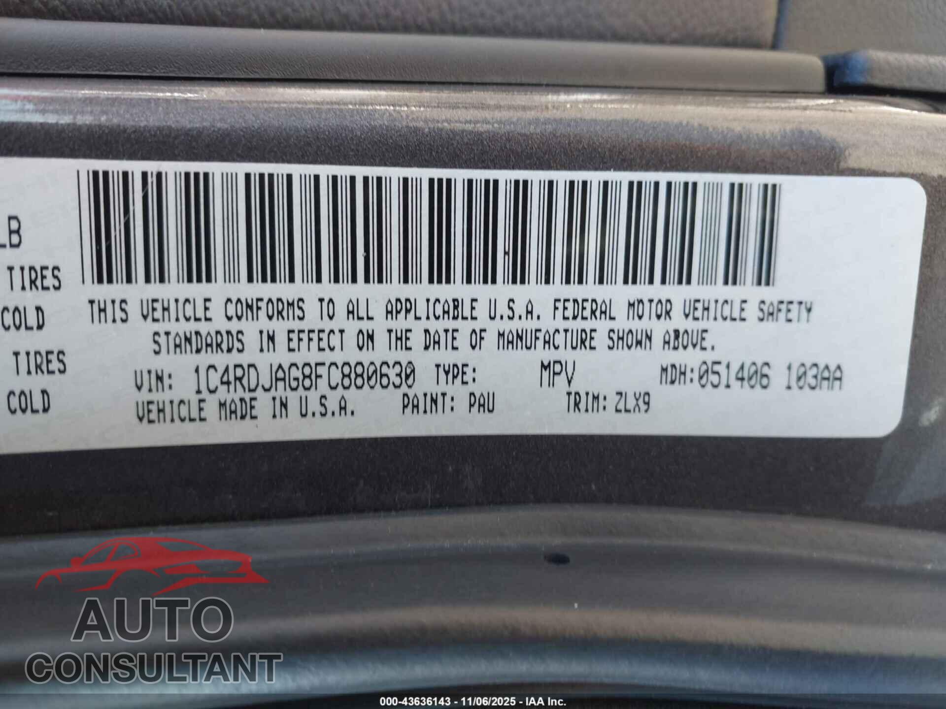 DODGE DURANGO 2015 - 1C4RDJAG8FC880630