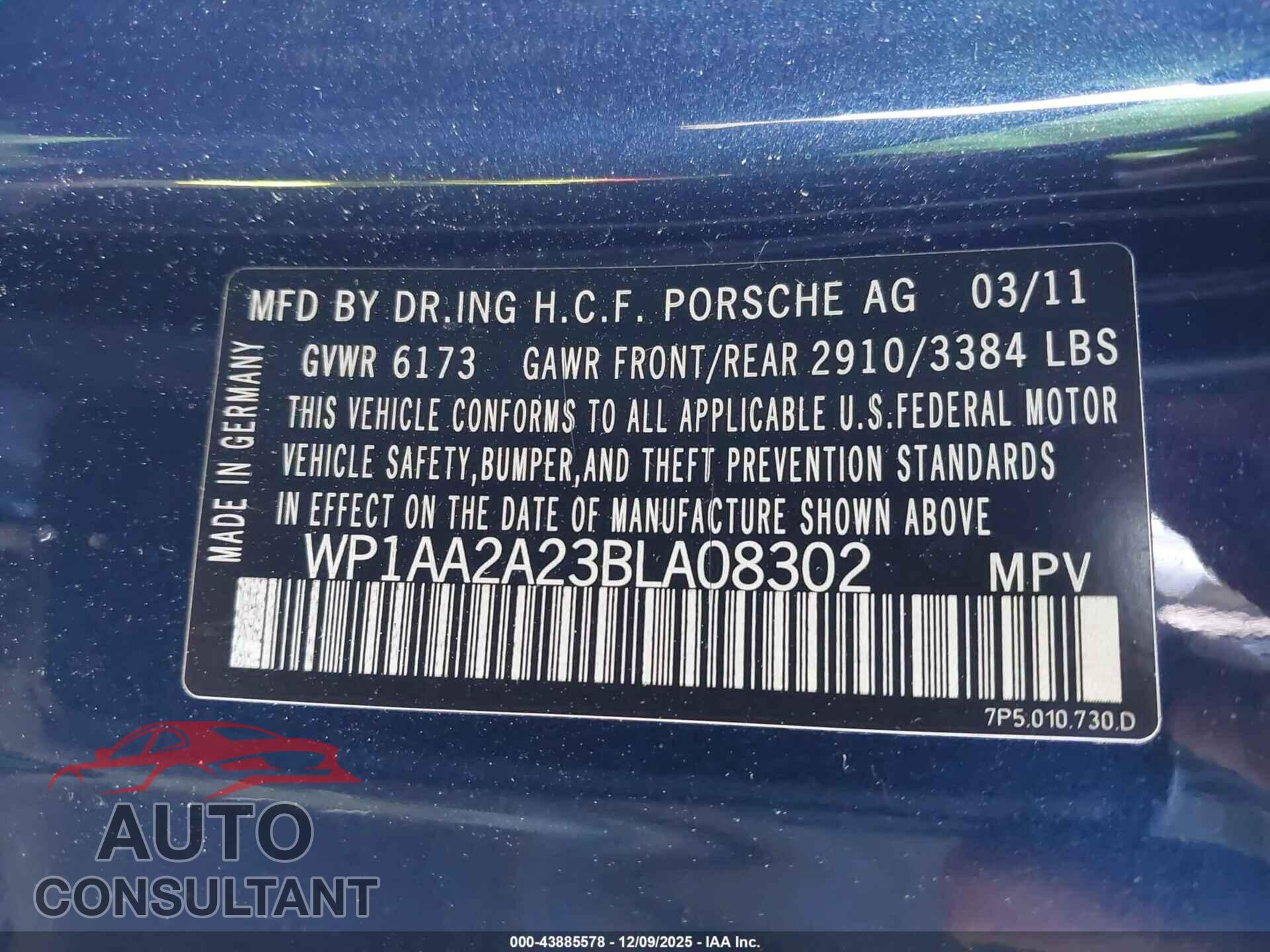 PORSCHE CAYENNE 2011 - WP1AA2A23BLA08302