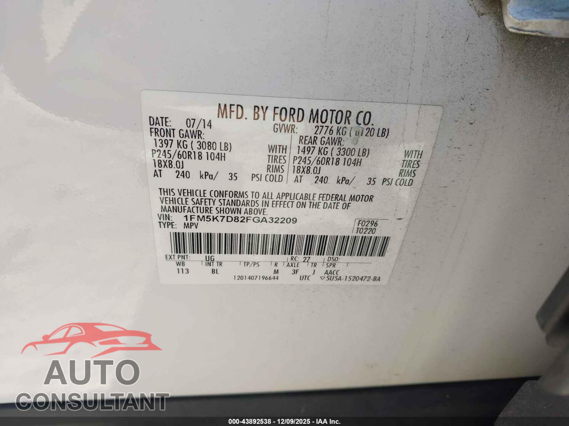 FORD EXPLORER 2015 - 1FM5K7D82FGA32209