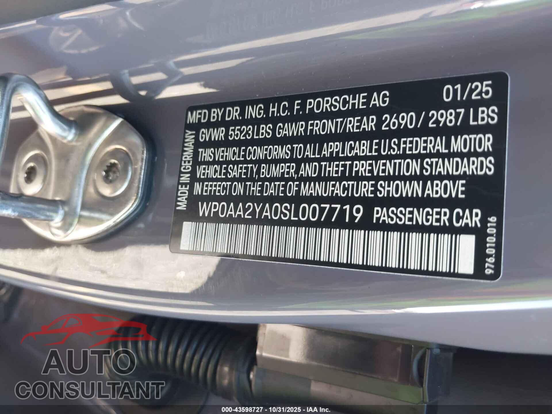 PORSCHE PANAMERA 2025 - WP0AA2YA0SL007719