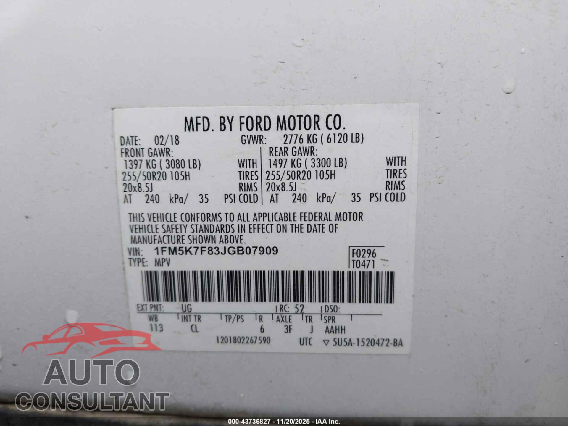 FORD EXPLORER 2018 - 1FM5K7F83JGB07909