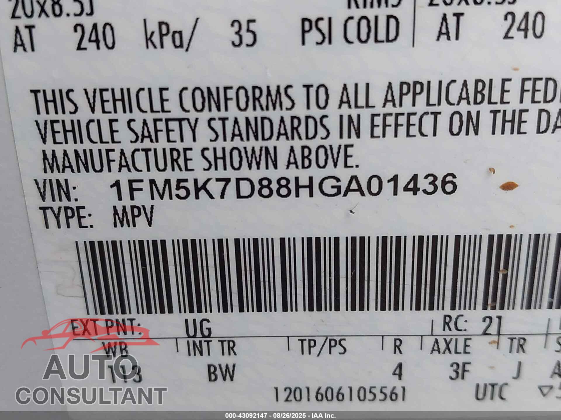 FORD EXPLORER 2017 - 1FM5K7D88HGA01436