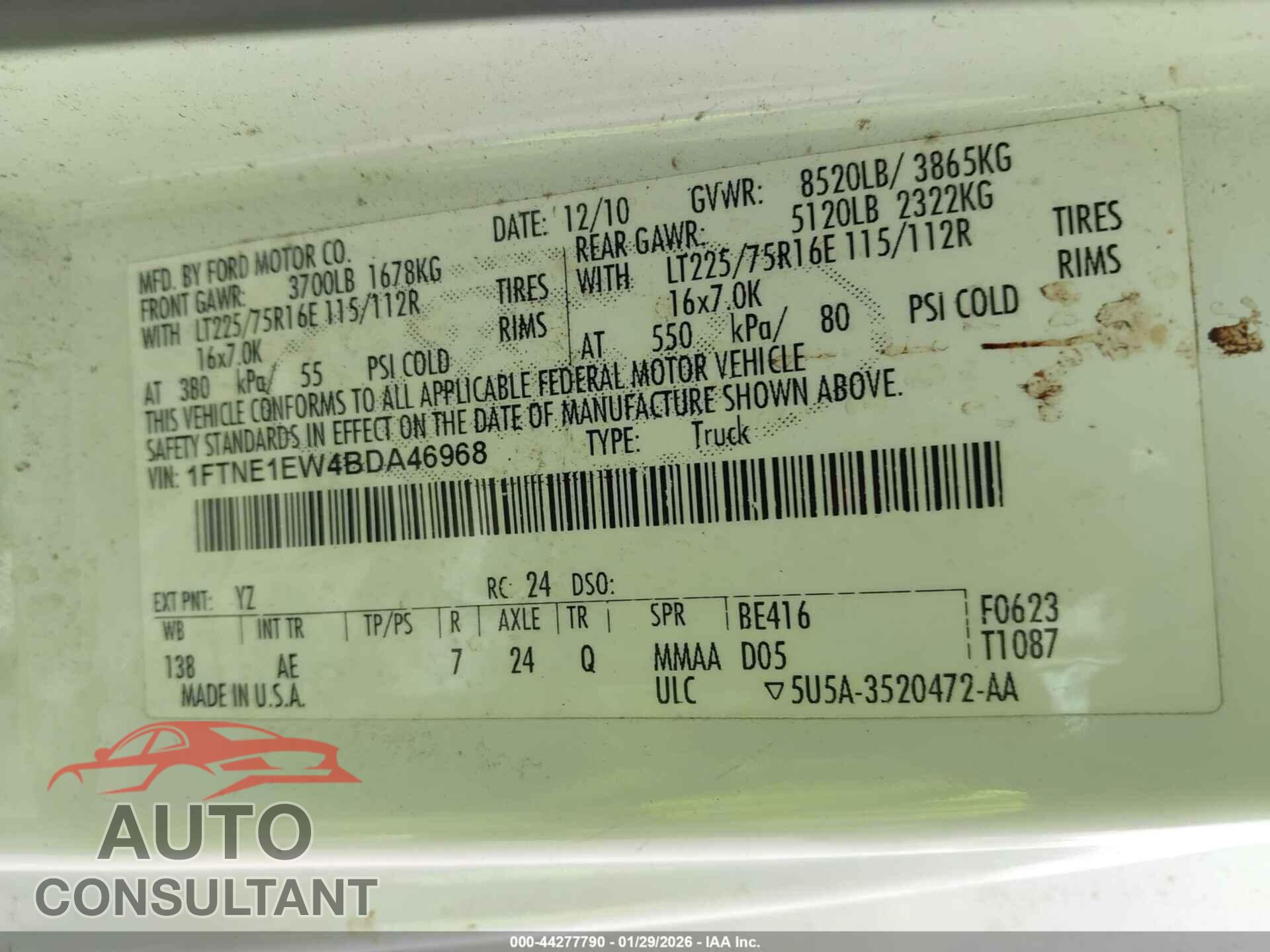 FORD E-150 2011 - 1FTNE1EW4BDA46968