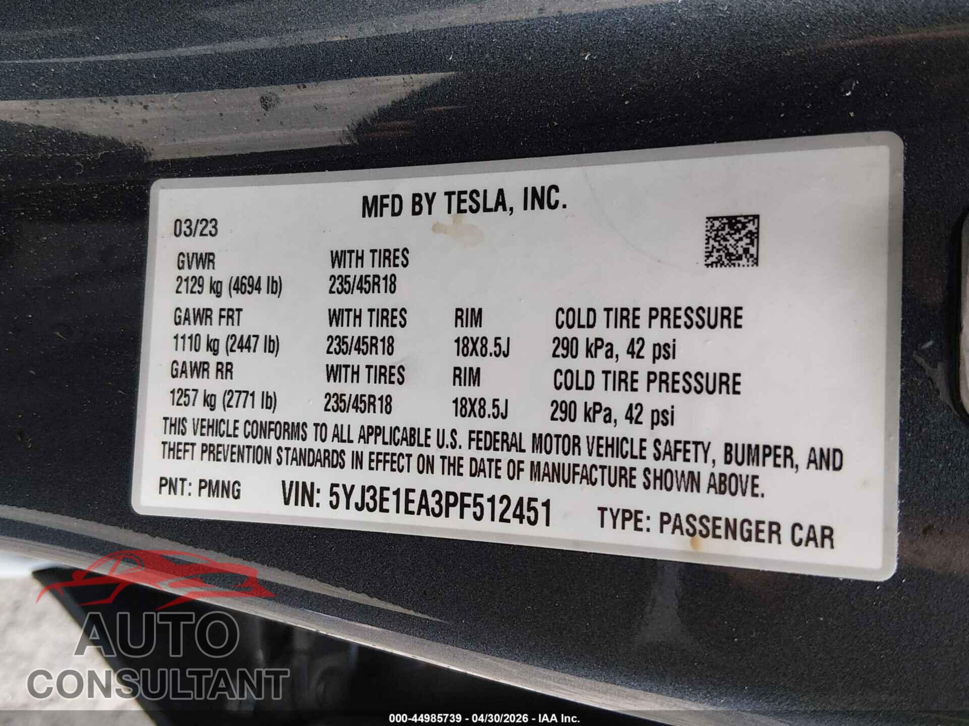 TESLA MODEL 3 2023 - 5YJ3E1EA3PF512451