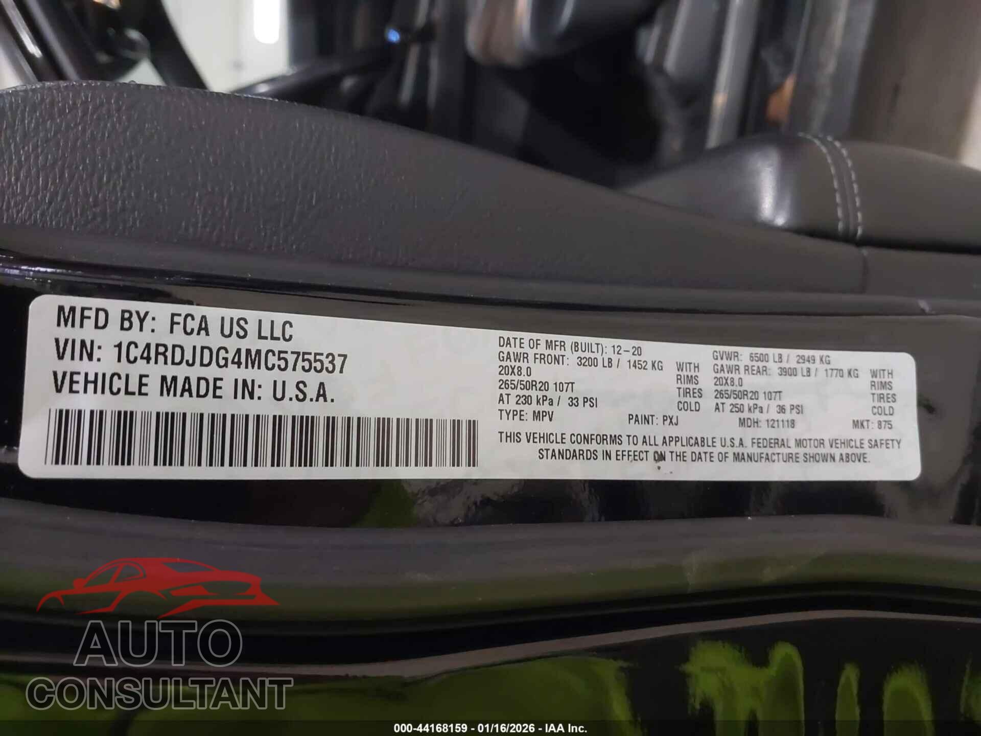 DODGE DURANGO 2021 - 1C4RDJDG4MC575537