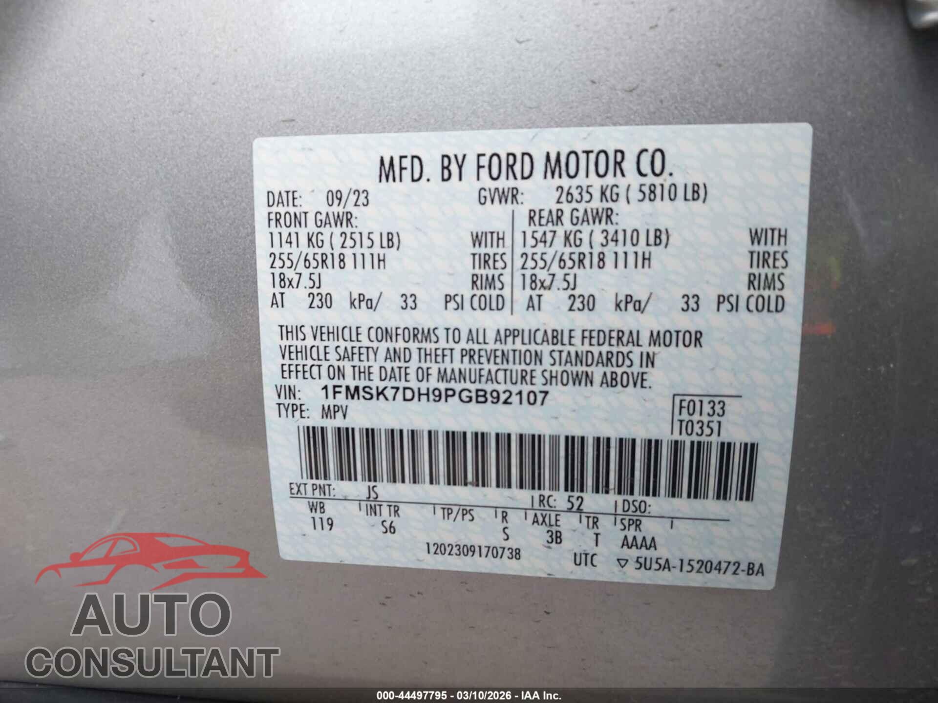 FORD EXPLORER 2023 - 1FMSK7DH9PGB92107