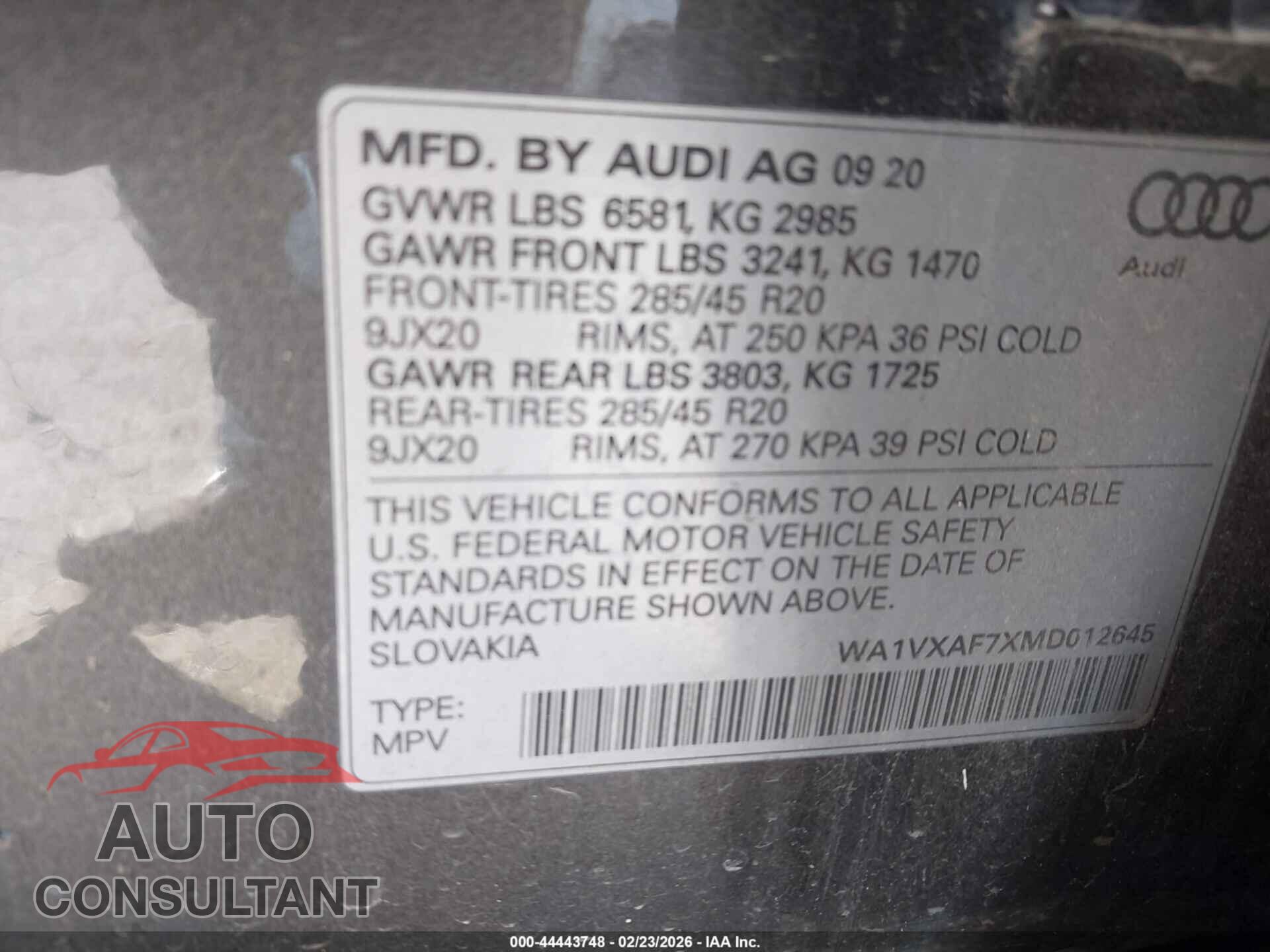AUDI Q7 2021 - WA1VXAF7XMD012645