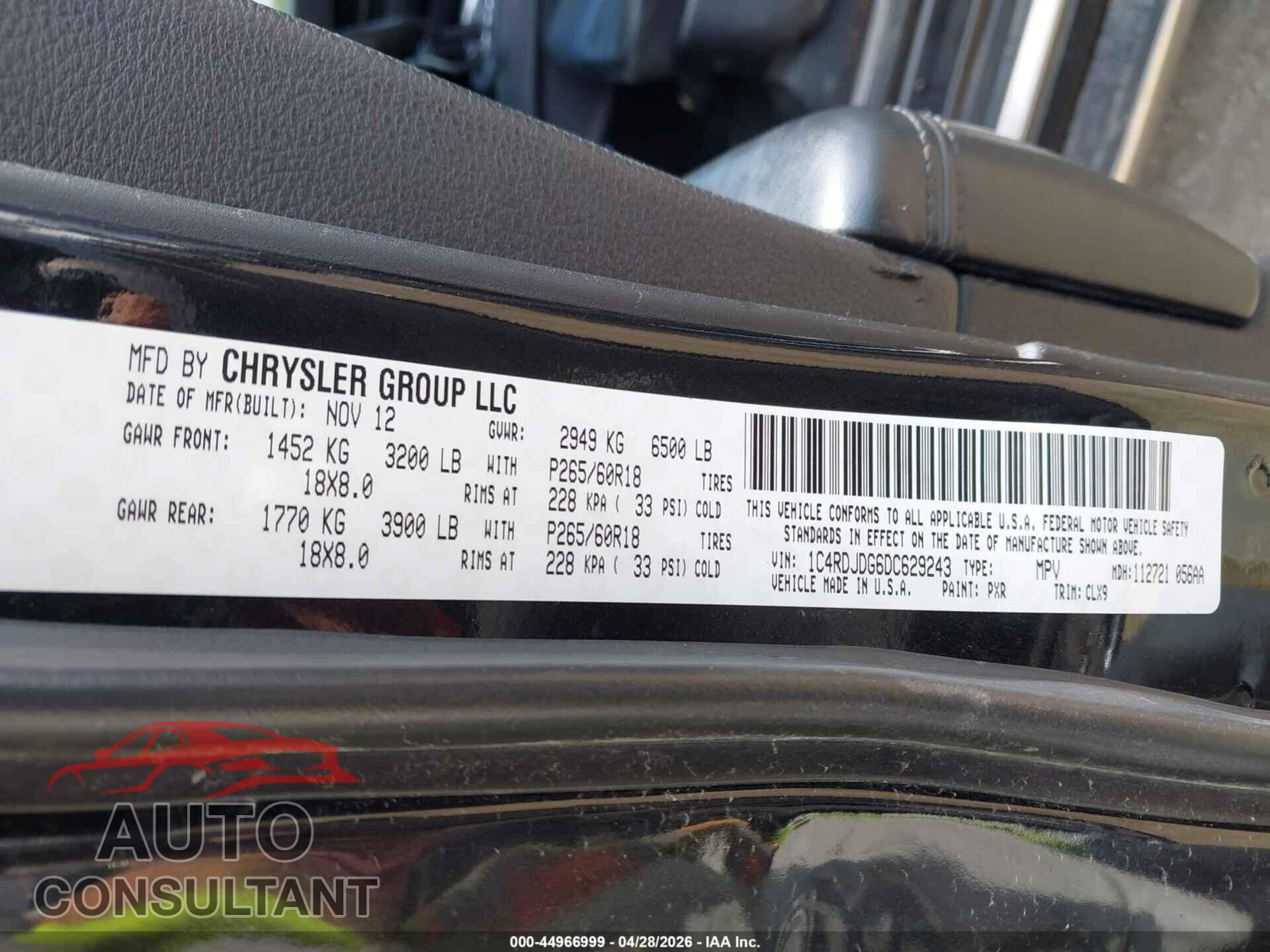 DODGE DURANGO 2013 - 1C4RDJDG6DC629243