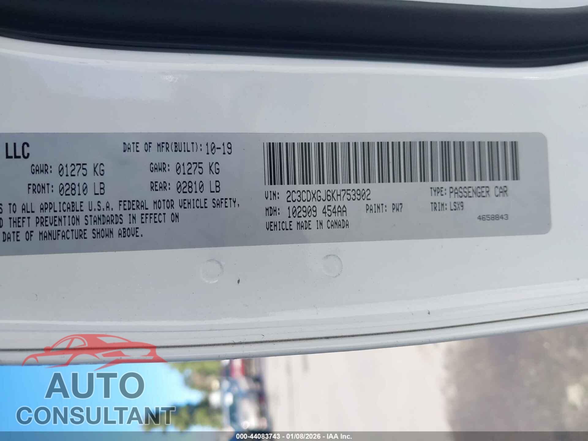DODGE CHARGER 2019 - 2C3CDXGJ6KH753902