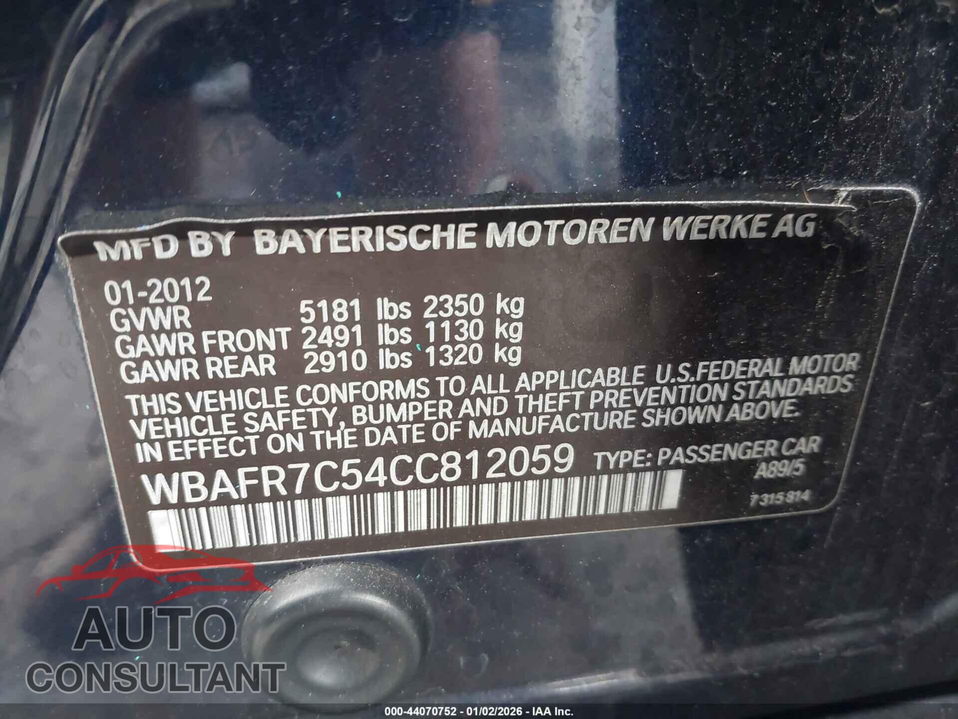 BMW 535I 2012 - WBAFR7C54CC812059