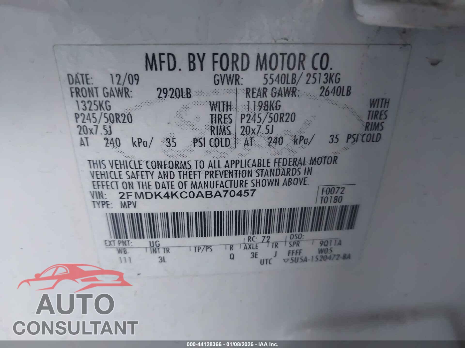 FORD EDGE 2010 - 2FMDK4KC0ABA70457