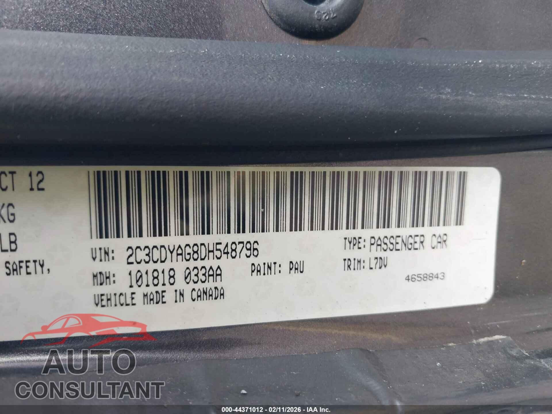 DODGE CHALLENGER 2013 - 2C3CDYAG8DH548796