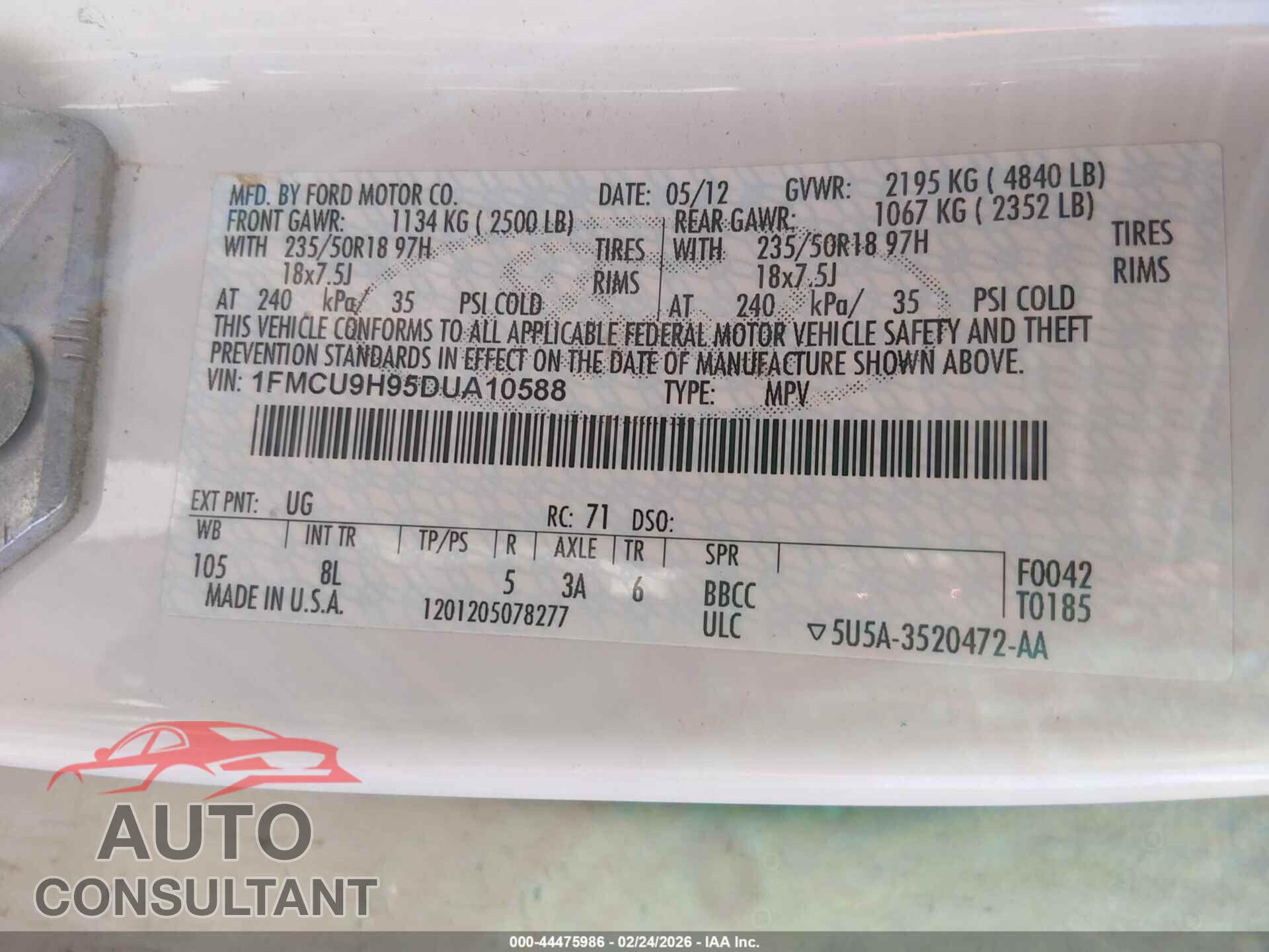 FORD ESCAPE 2013 - 1FMCU9H95DUA10588