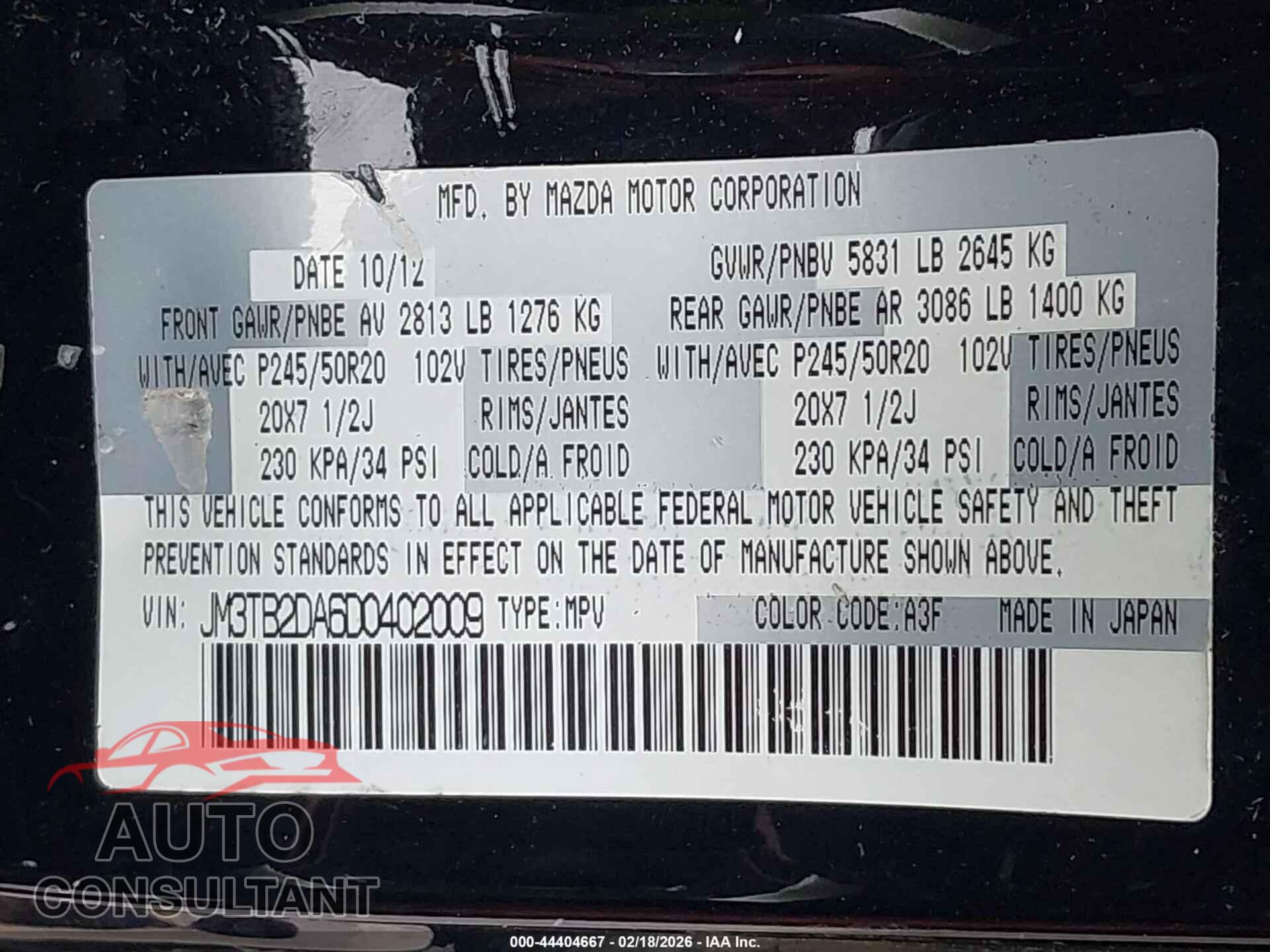 MAZDA CX-9 2013 - JM3TB2DA6D0402009