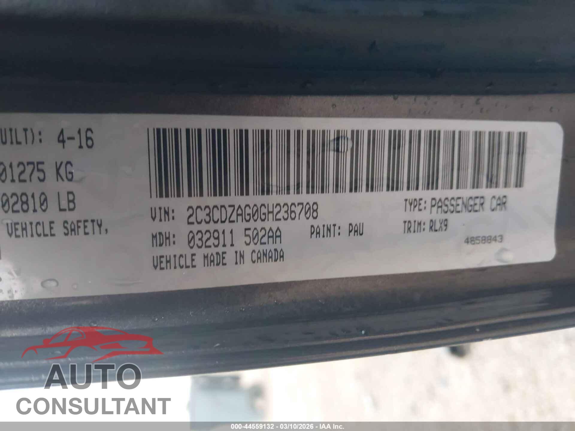 DODGE CHALLENGER 2016 - 2C3CDZAG0GH236708