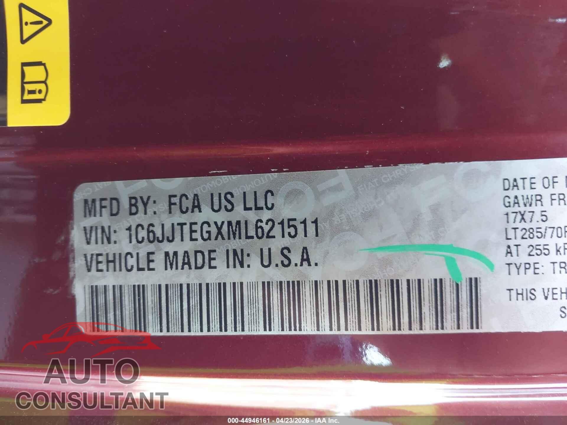JEEP GLADIATOR 2021 - 1C6JJTEGXML621511