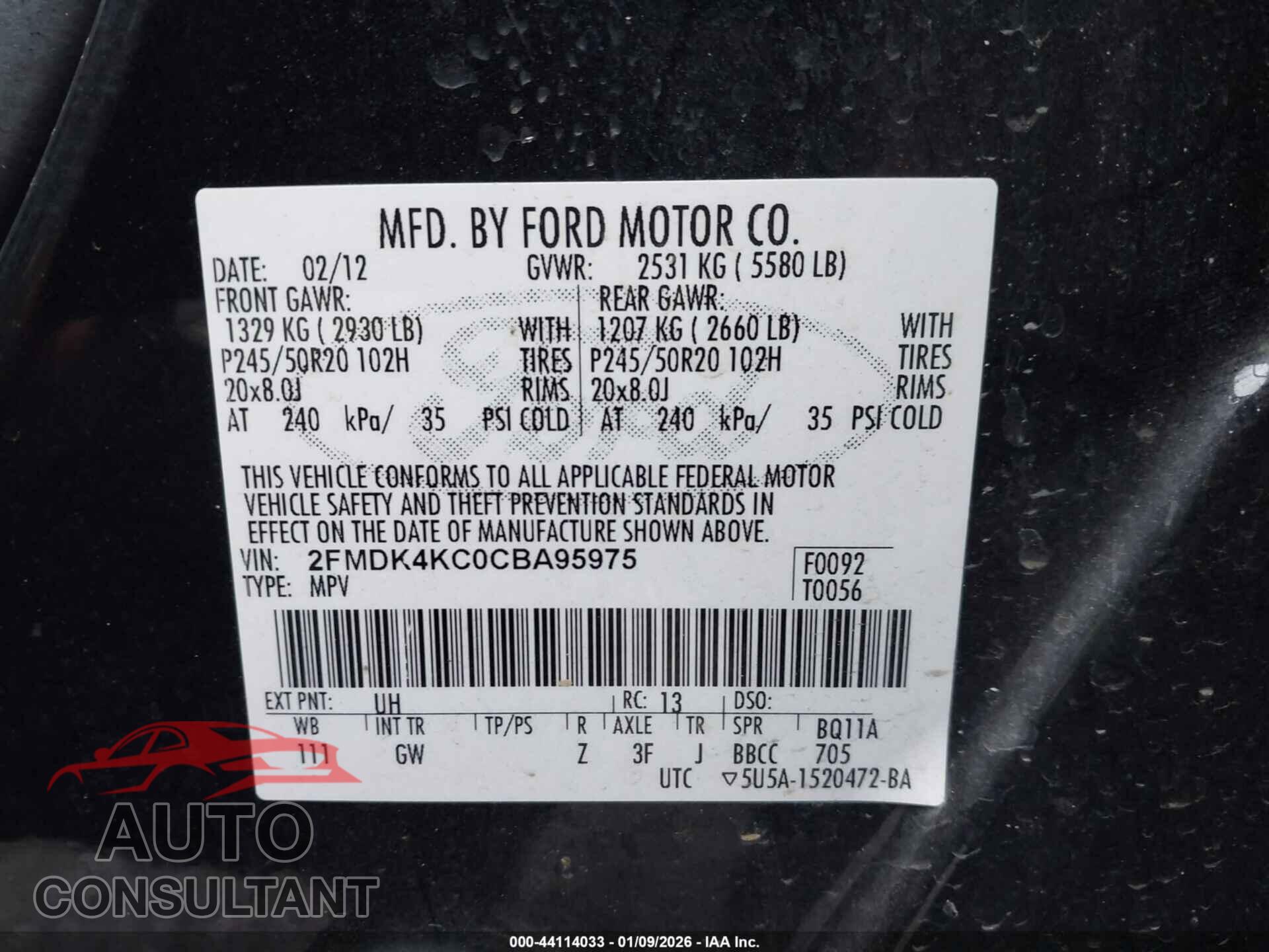FORD EDGE 2012 - 2FMDK4KC0CBA95975