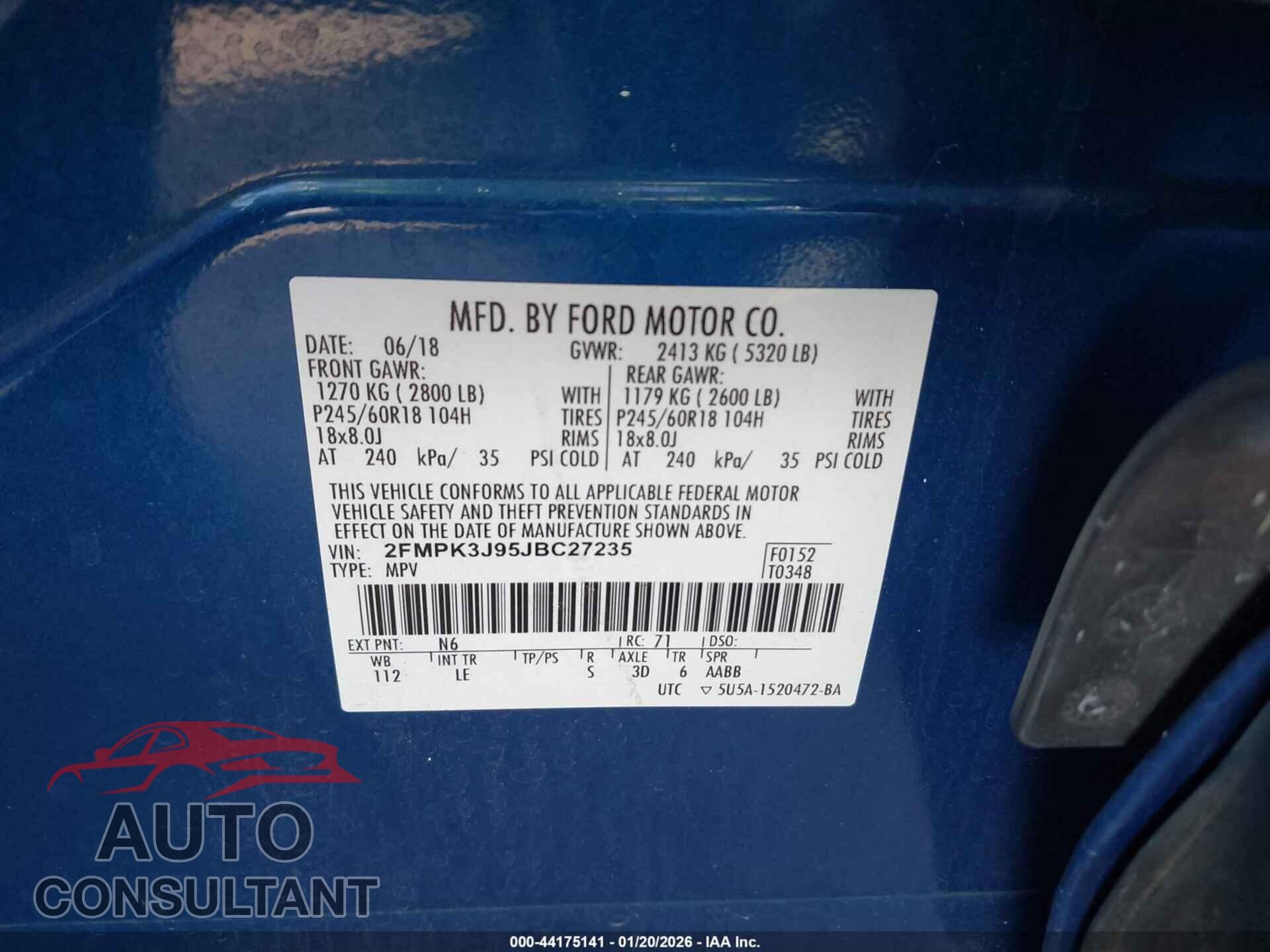 FORD EDGE 2018 - 2FMPK3J95JBC27235