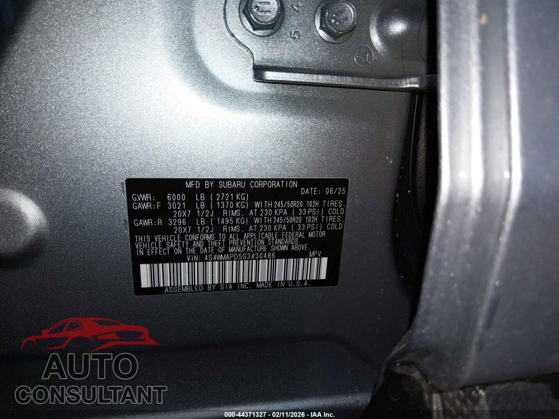 SUBARU ASCENT 2025 - 4S4WMAPD5S3430486