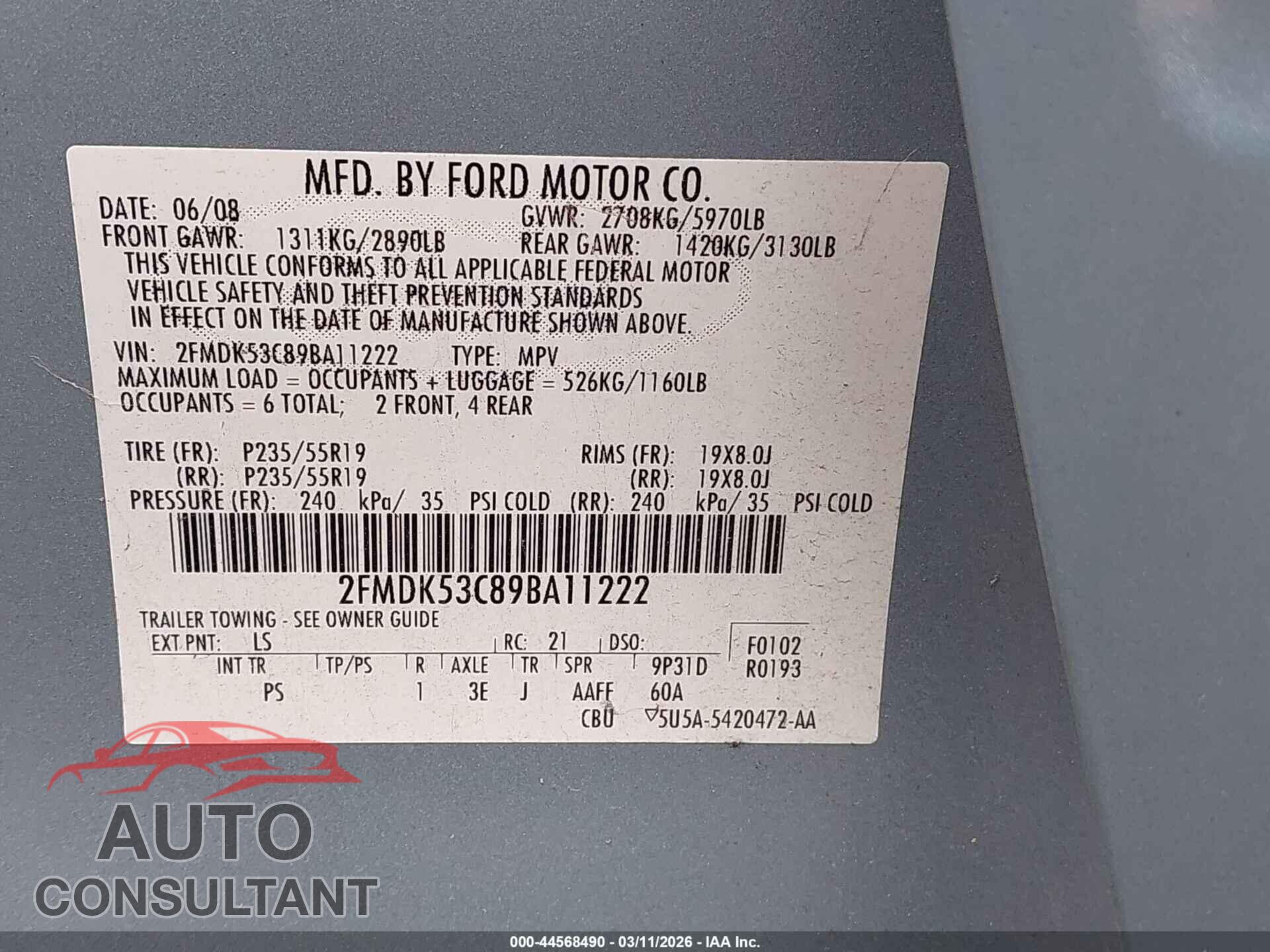 FORD FLEX 2009 - 2FMDK53C89BA11222