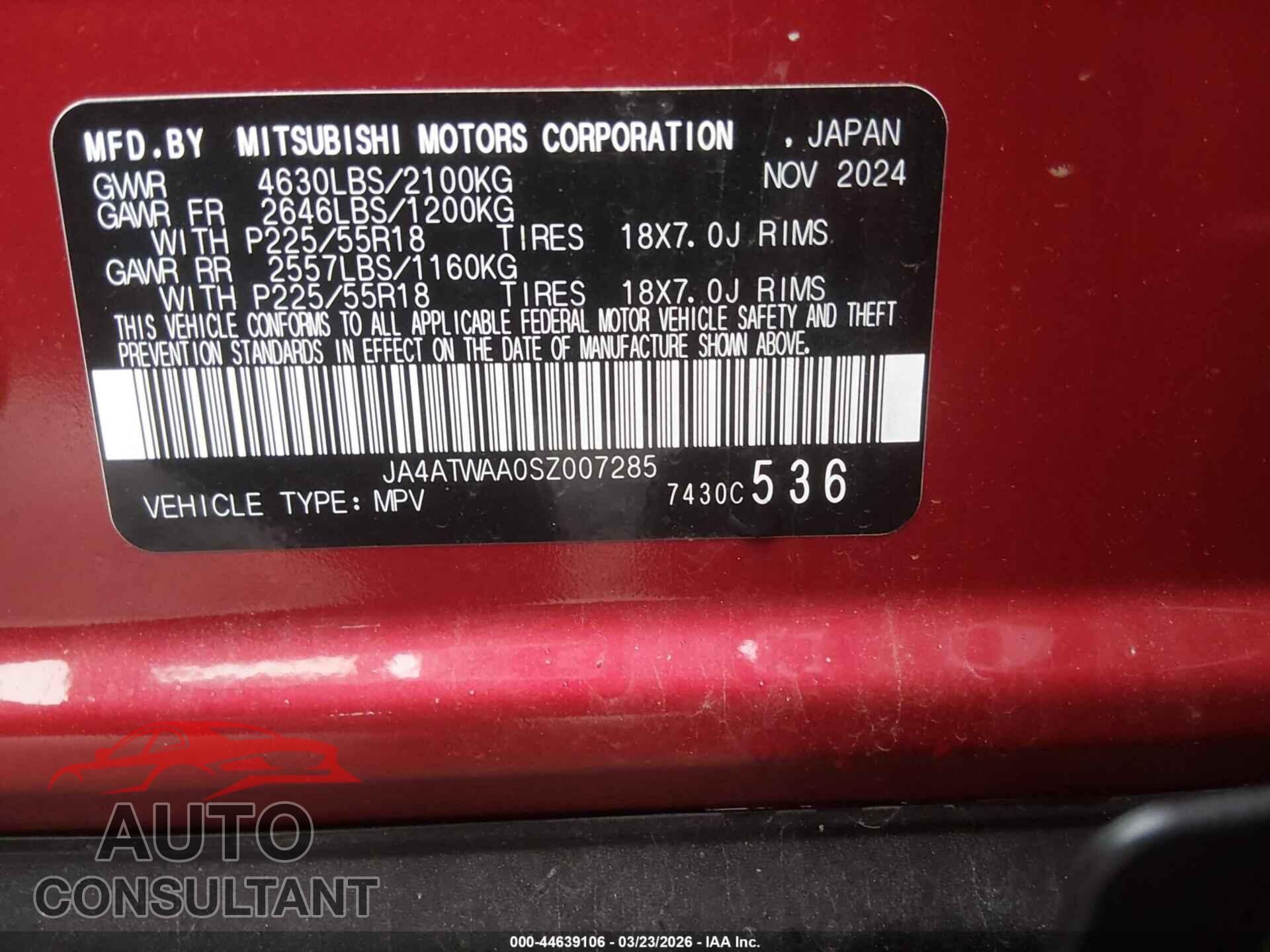 MITSUBISHI ECLIPSE CROSS 2025 - JA4ATWAA0SZ007285