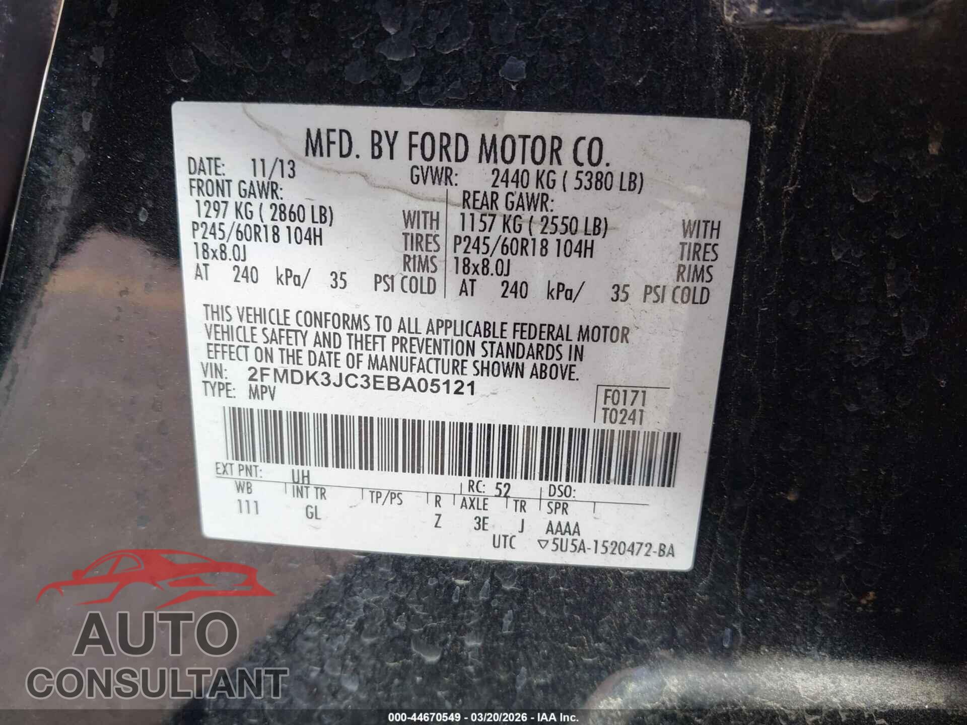 FORD EDGE 2014 - 2FMDK3JC3EBA05121