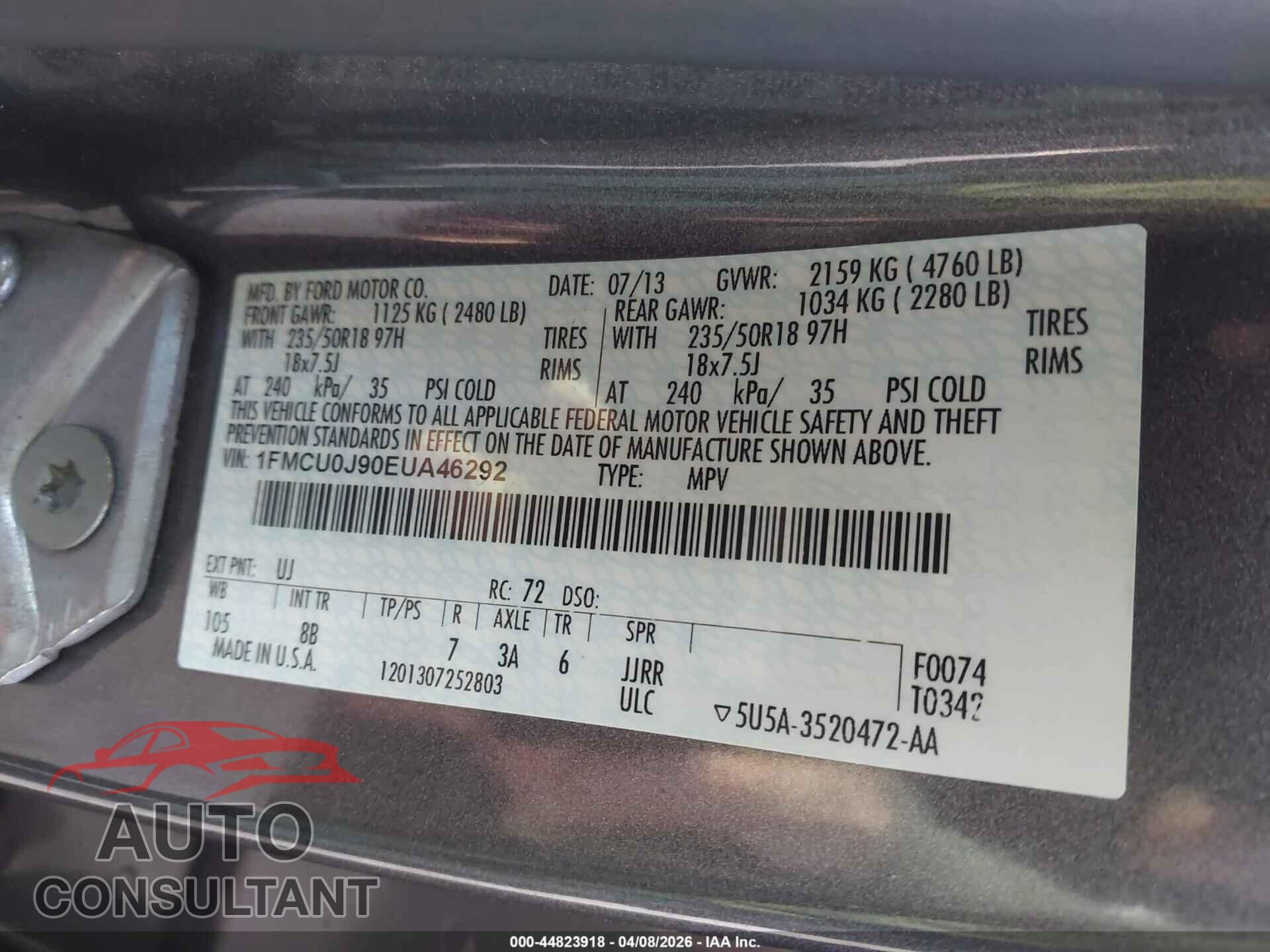 FORD ESCAPE 2014 - 1FMCU0J90EUA46292