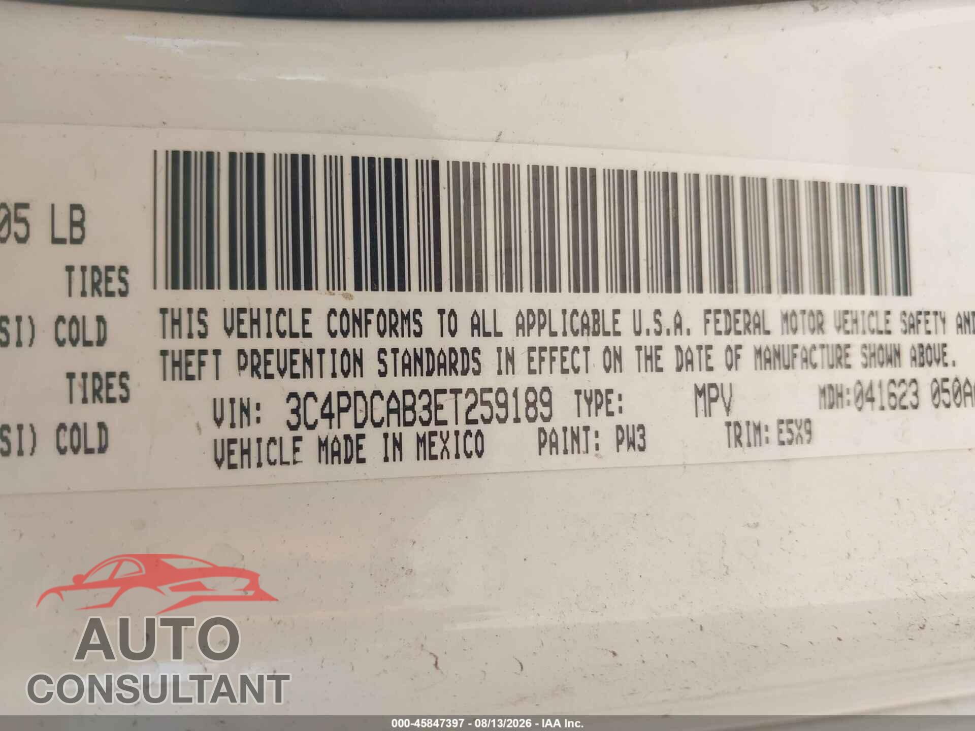 DODGE JOURNEY 2014 - 3C4PDCAB3ET259189